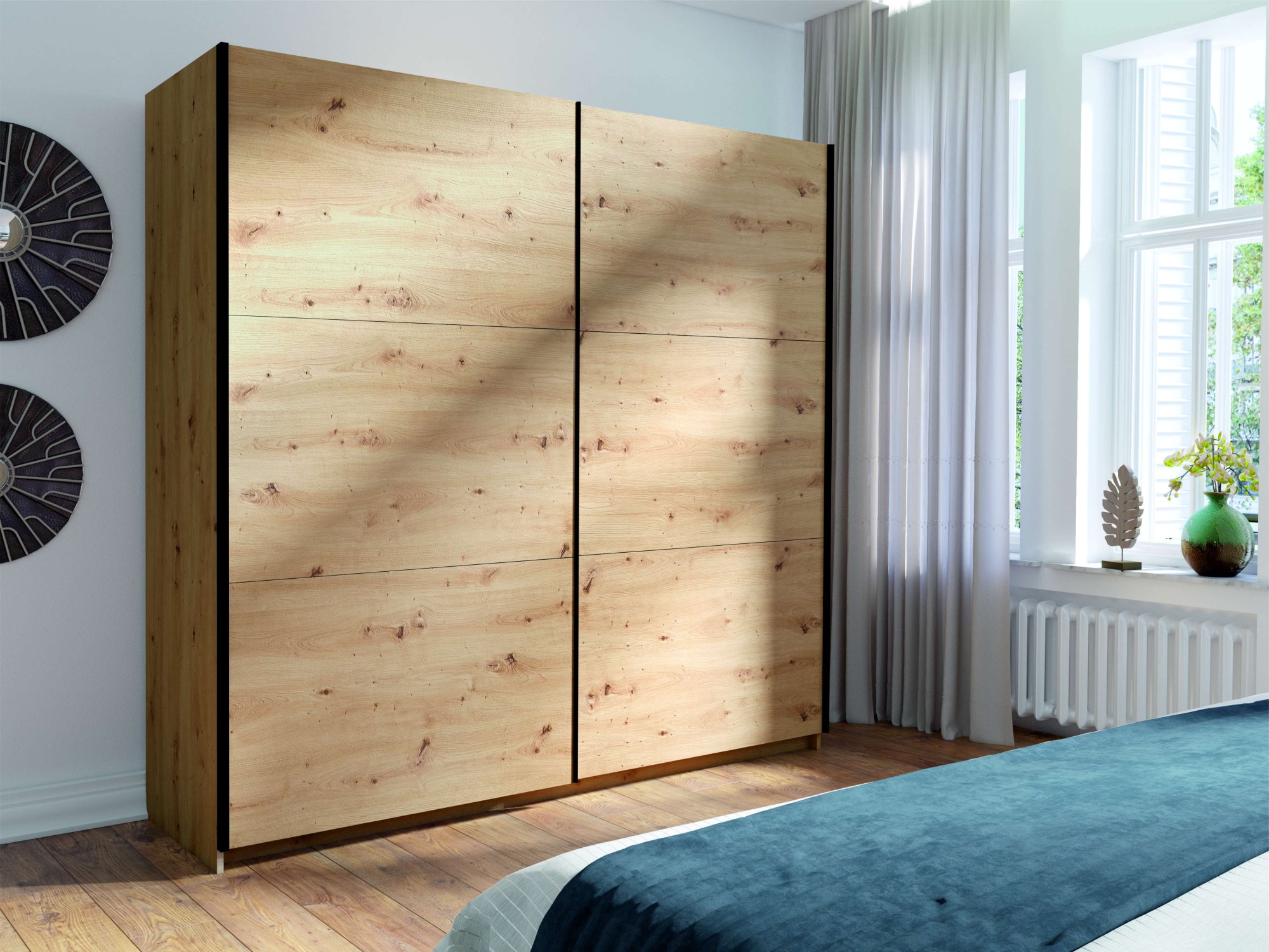 Home affaire Kleiderschrank »Kleiderschrank Fresno mit 5 Einlegeböden und Kleiderstange«, Garderobe mit 2 Schwebetüren, B/H/T 150/207/62 cm