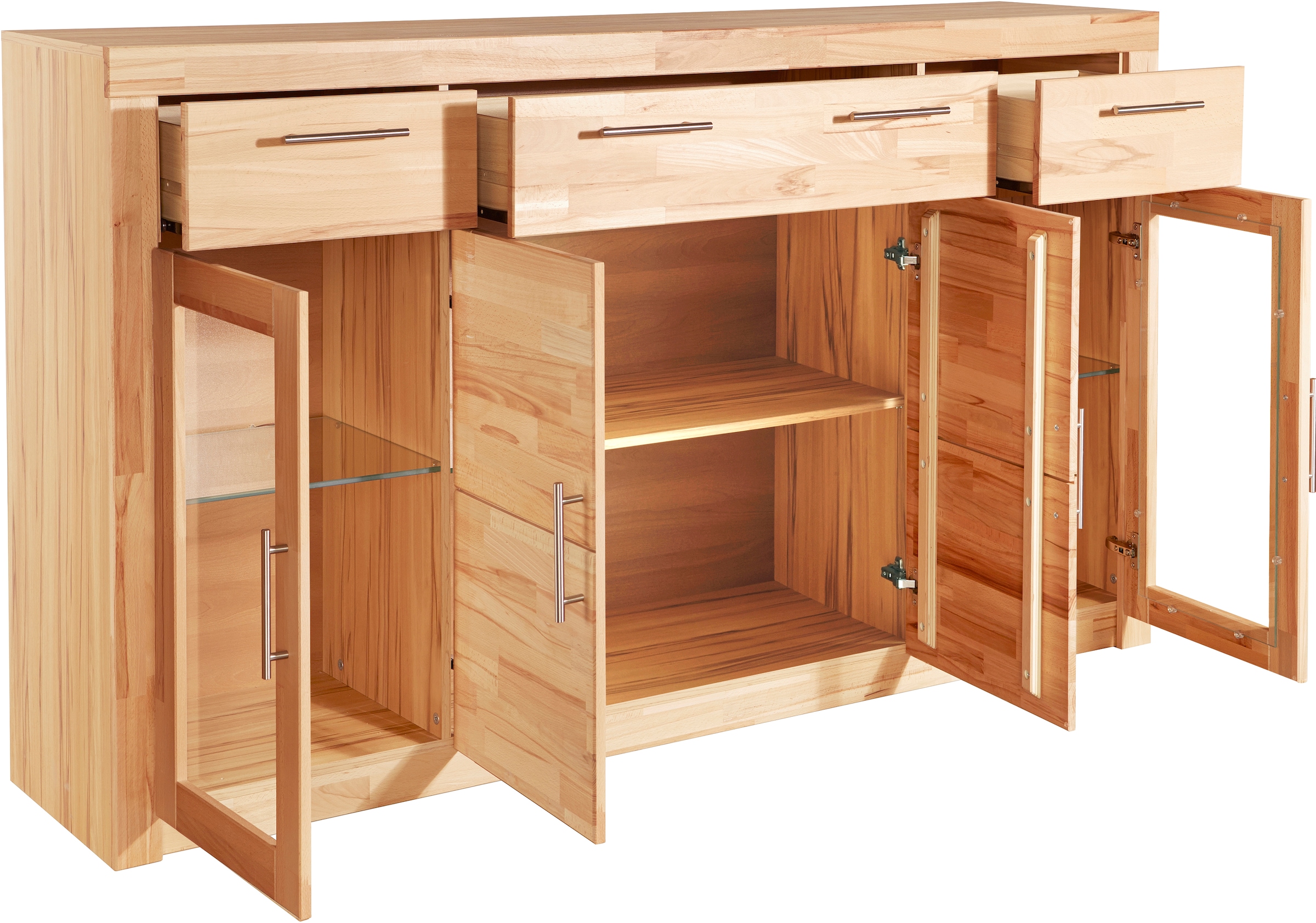 VOGL Möbelfabrik Highboard »Toronto«, opt. Glastüren, teilmassiv, Rahmenoptik, Made in Germany