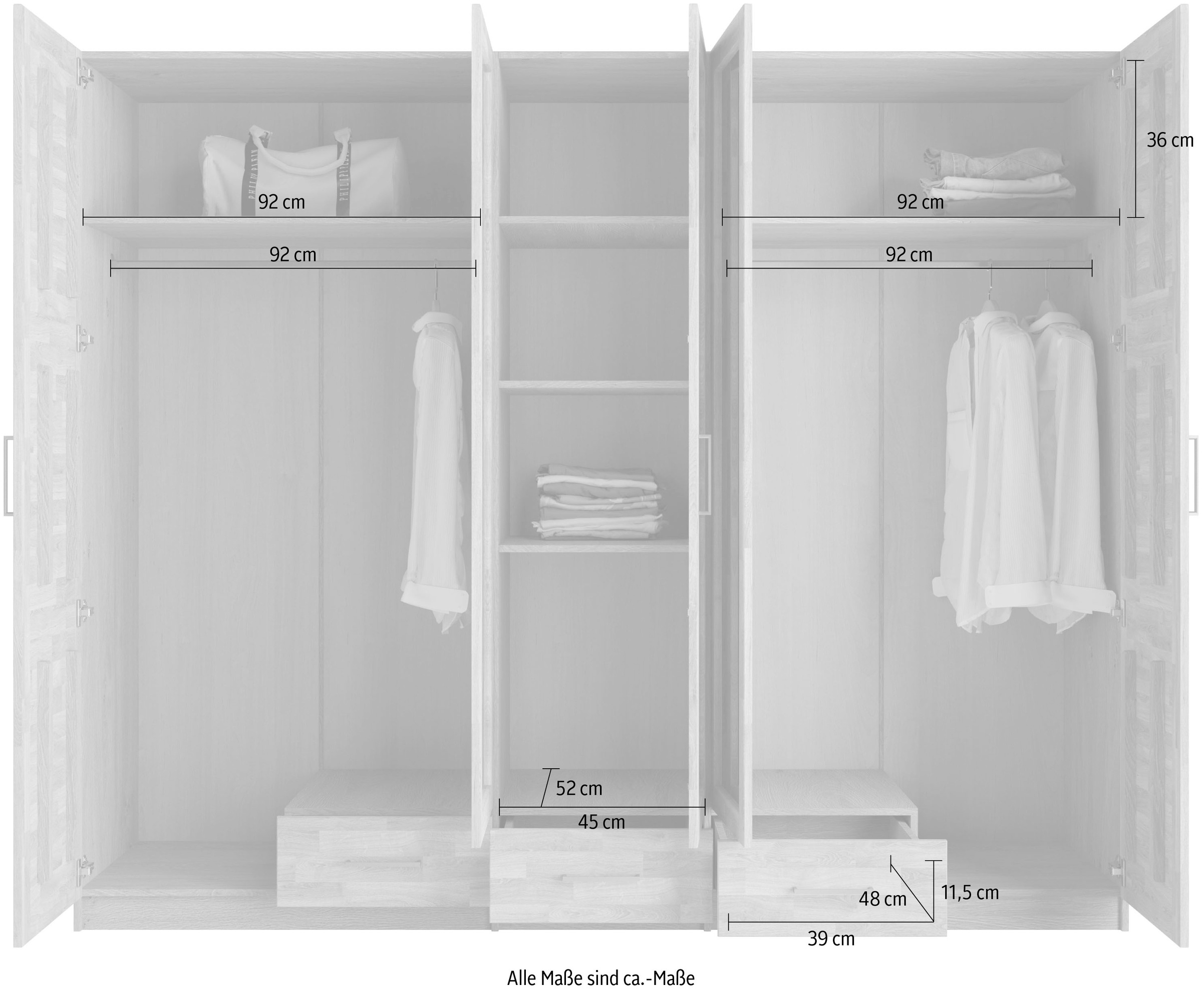 Home affaire Kleiderschrank »Sabrina, natürlicher Landhausstil, mit Innenausstattung«, Spiegel und Schubladen, teilmassiv,Buche oder Eiche, FSC-zertifiziert