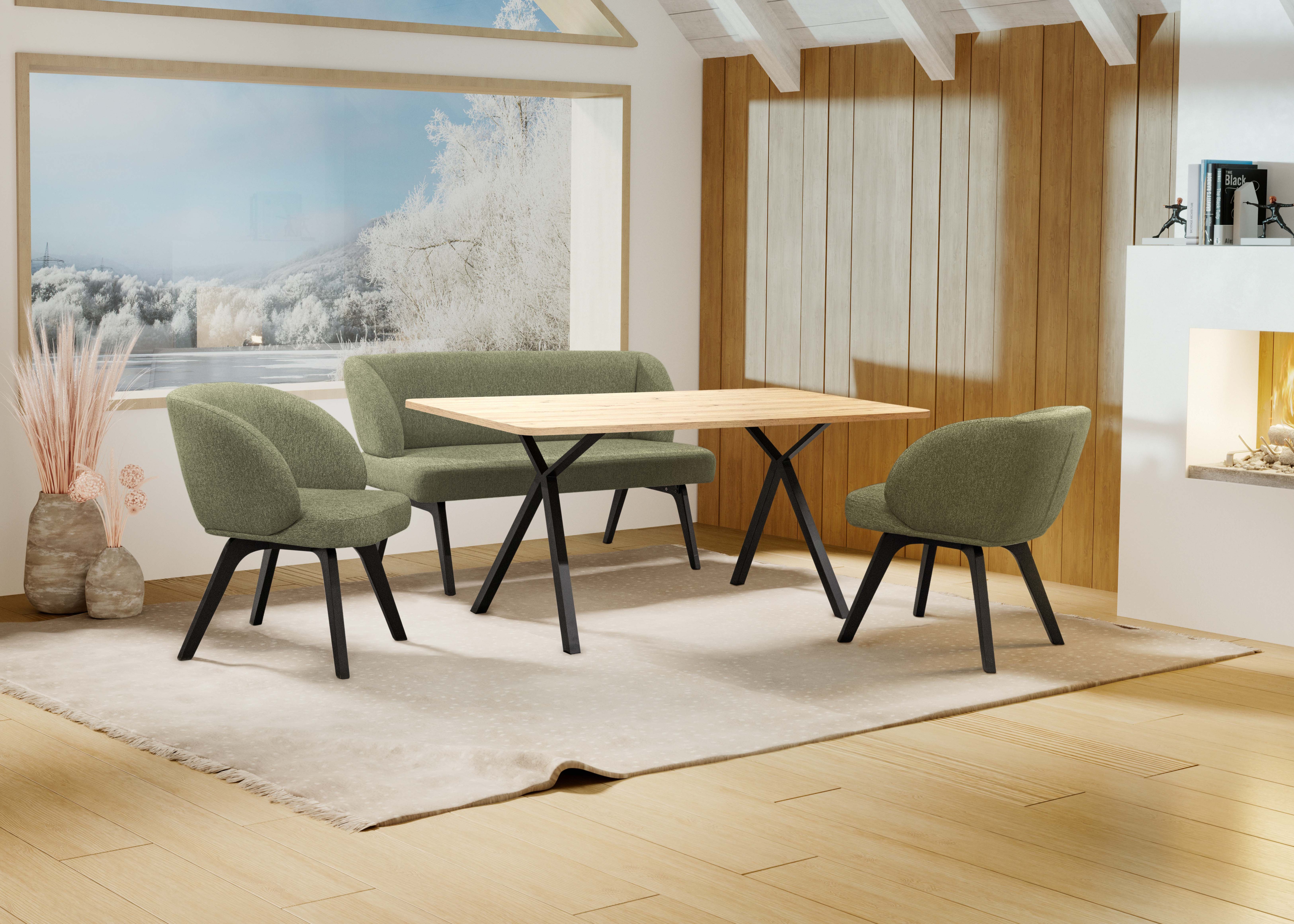 Home affaire Essgruppe "Aretha Esstischbank, Sitzgruppe, Küchenbank, Polsterbank" Set, 4er, 4 Stk. tlg. Esszimmer Sitzgruppe, Tisch, Stühle und Bank gepolstert, Nosagfederung