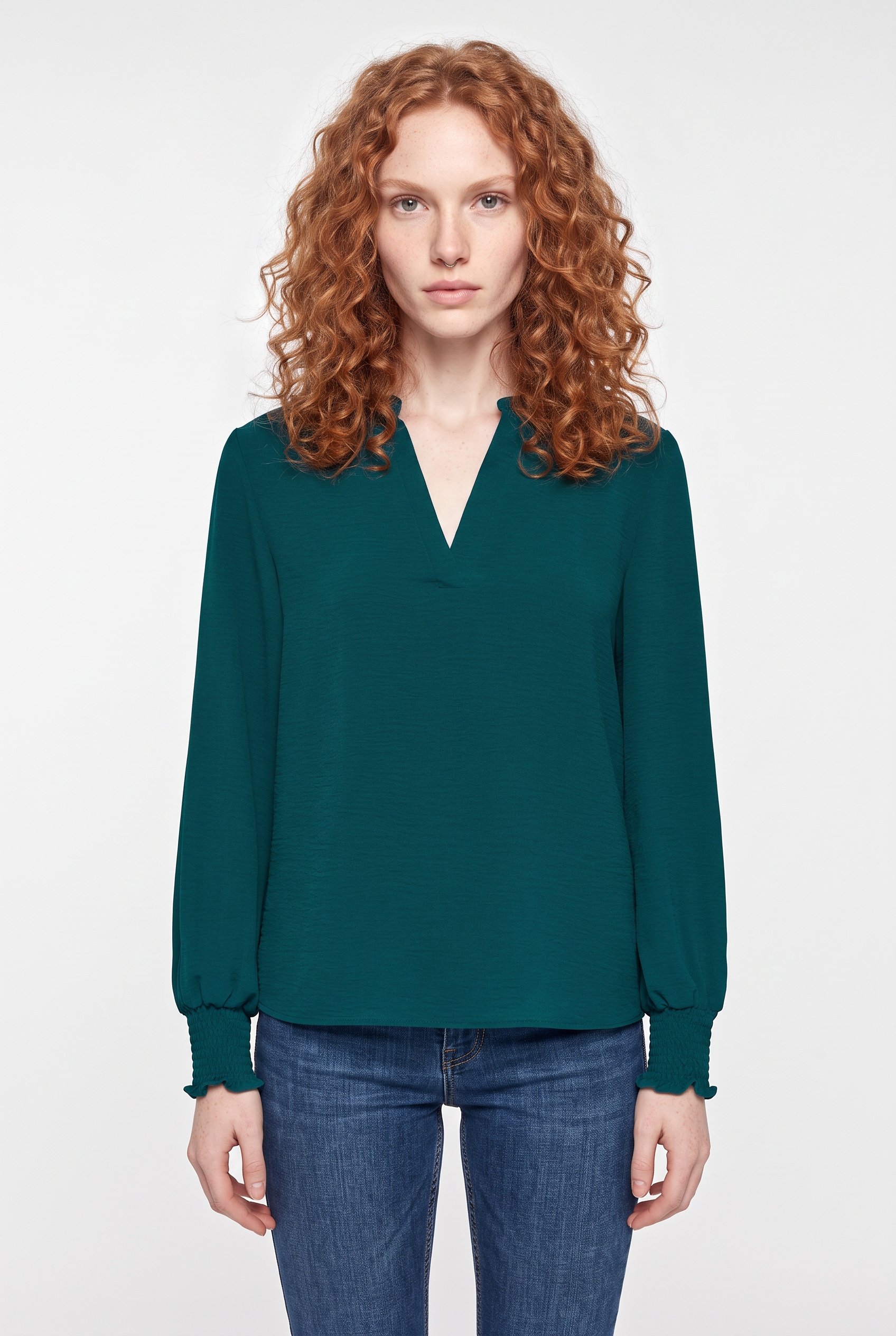 ONLY "ONLMETTE V-NECK LS SMOCK TOP NOOS WVN" Kunstfaser, regular fit