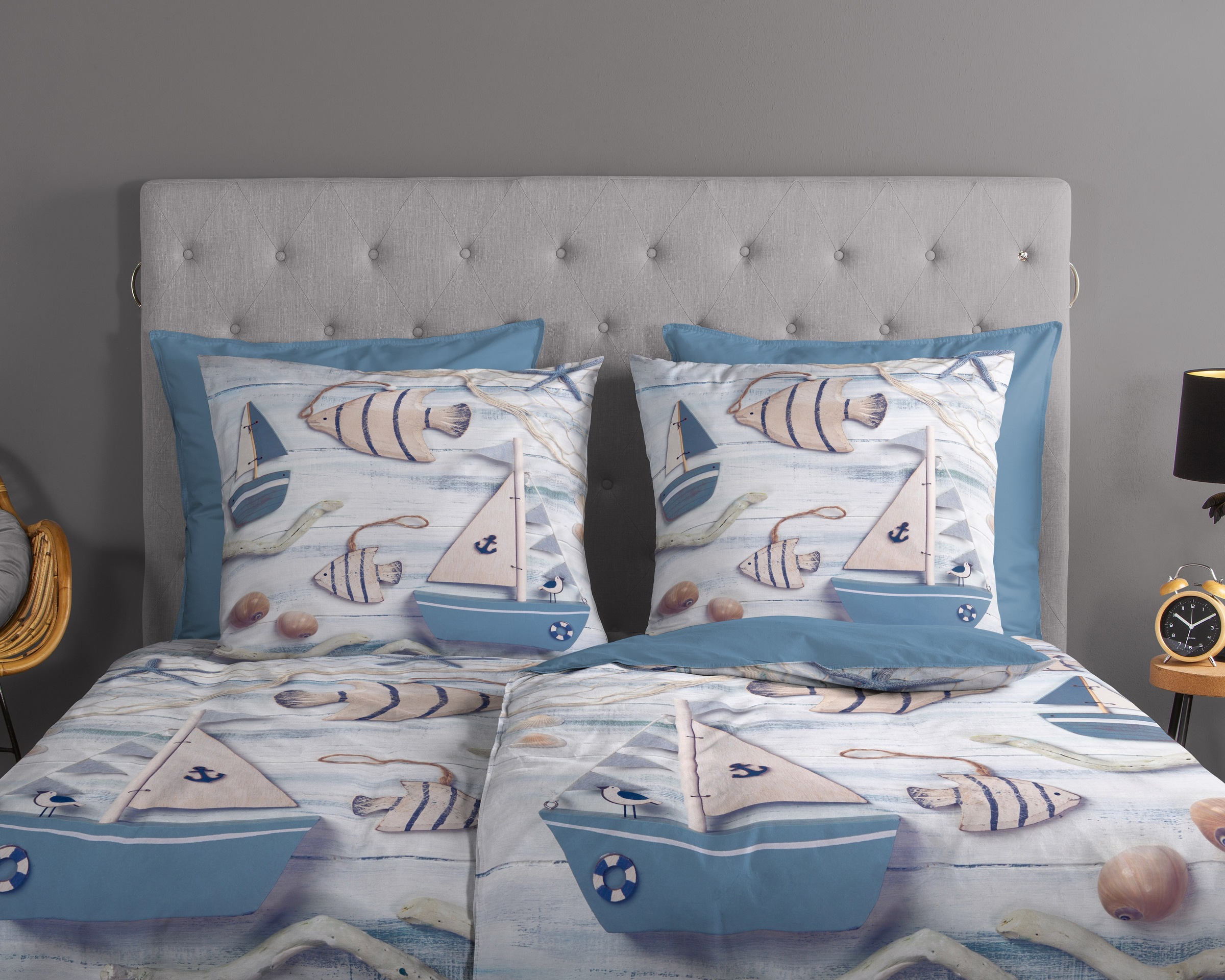 good morning Wendebettwäsche »Maritim«, Baumwolle, Renforcé, 135x200, Reissverschluss, Wendeoptik, Maritim Blau