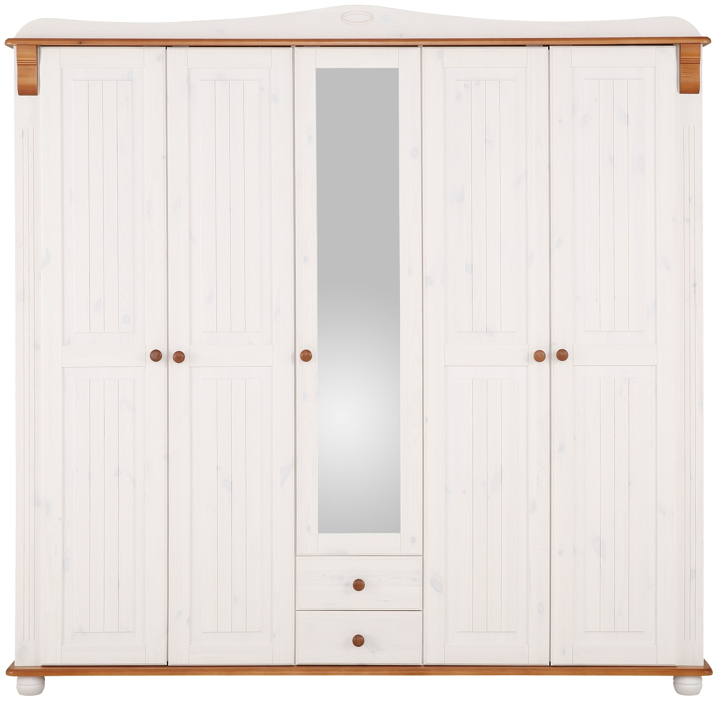 Home affaire Kleiderschrank »Adele«, (4 Breiten: 92/130/169/207 H/T ca. 191/54 cm), aus massiver Kiefer,Spiegel beim 4-und 5-trg.Schrank, Innenausstattung