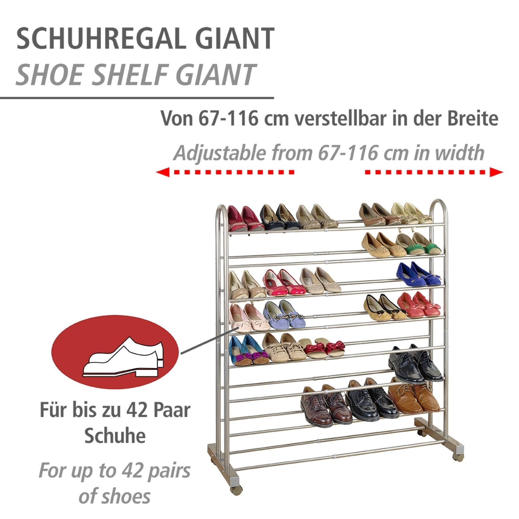 WENKO Schuhregal »Modell Giant«, für bis zu 42 Paar Schuhe, ausziehbar und fahrbar, mit 4 Rollen