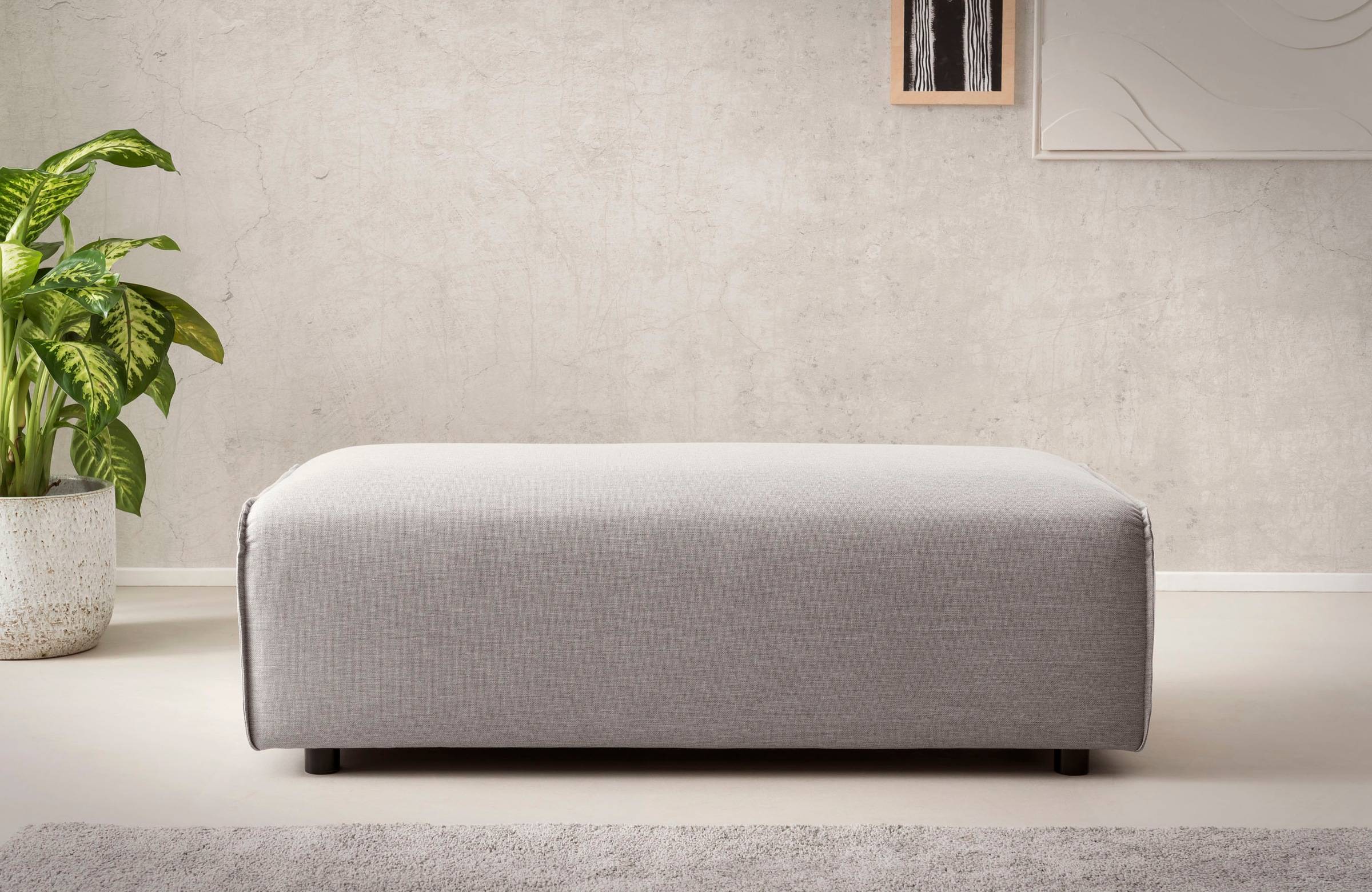 LeGer Home by Lena Gercke Hocker »PIARA, Polsterhocker mit Kedernaht in Cord oder Leinenoptik«, zur Serie PIARA, rechteckig, schwarze Füsse, bequemer Sitzkomfort