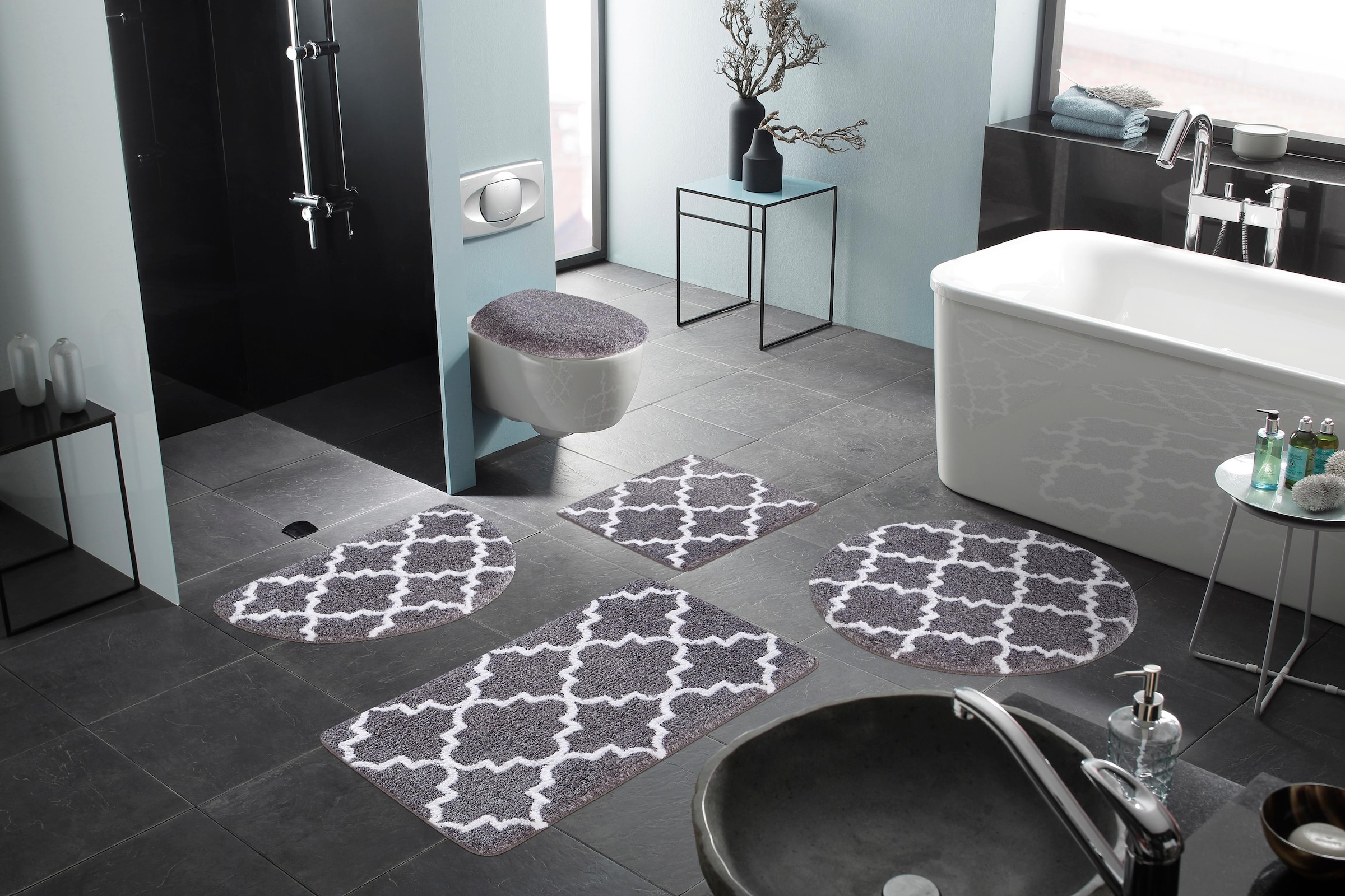 my home Badematte »Suzie«, rutschhemmend beschichtet, strapazierfähig-fussbodenheizungsgeeignet-schnell trocknend, Muster, Badteppich, Badematten auch als 3 teiliges Set & rund