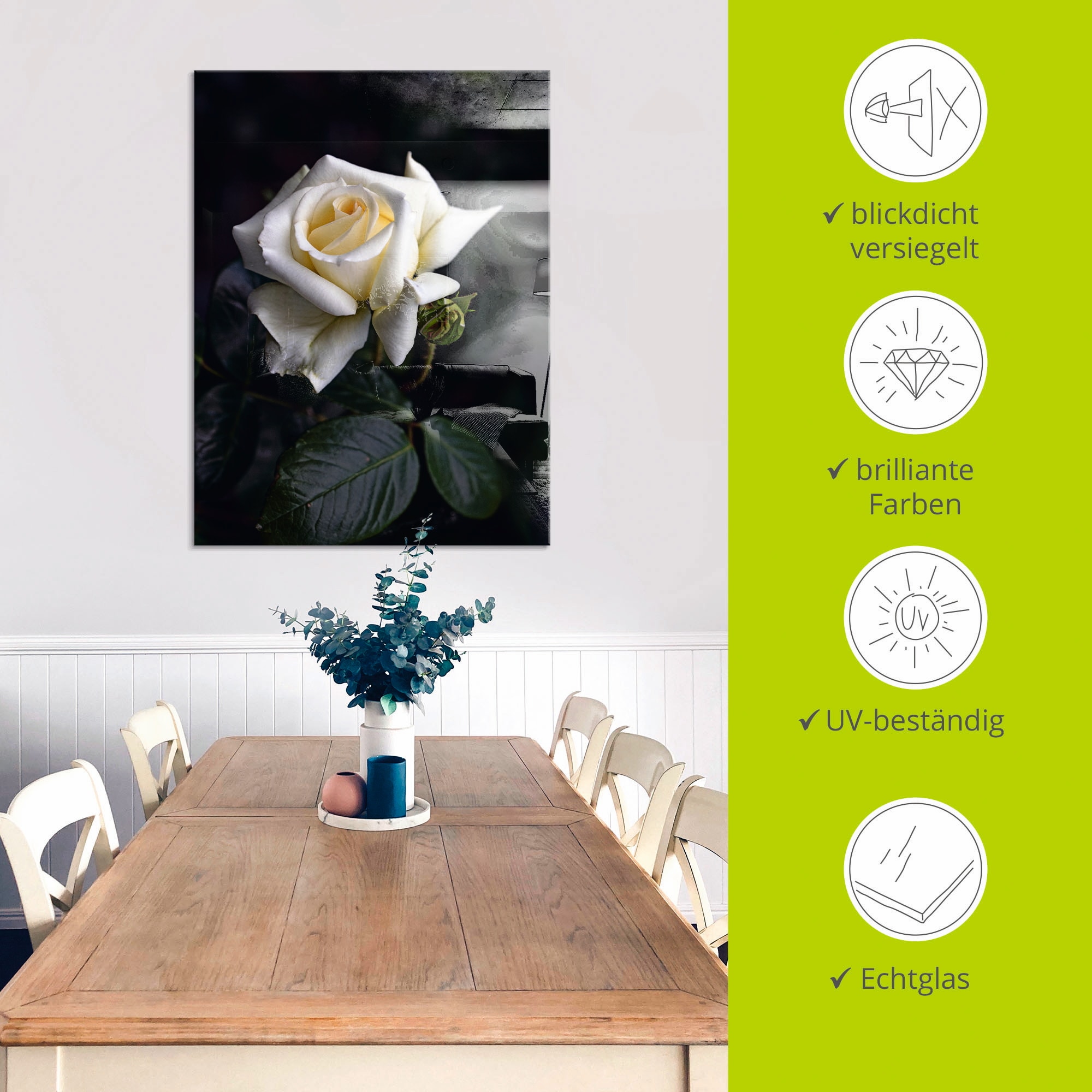 Artland Glasbild »Weiss-gelbe Rose«, Blumen, (1 St.), in verschiedenen Grössen