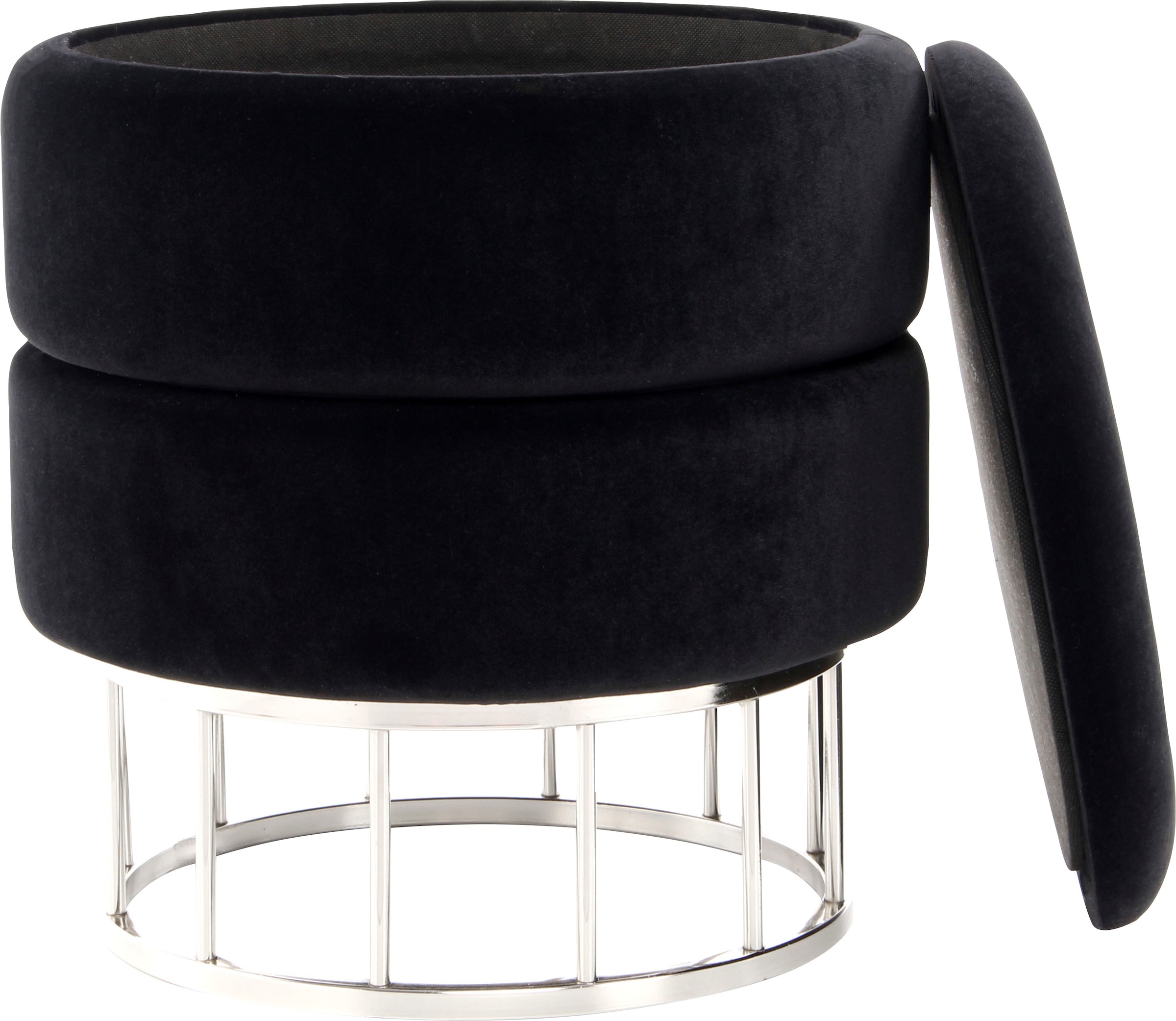 Kayoom Stauraumhocker »Hocker Zero 525, Sitzhocker mit Komfort,runde, moderne Form«, (1 St.), glamourös, elegant, mit Stauraum, Bezug aus samtweichem Stoff