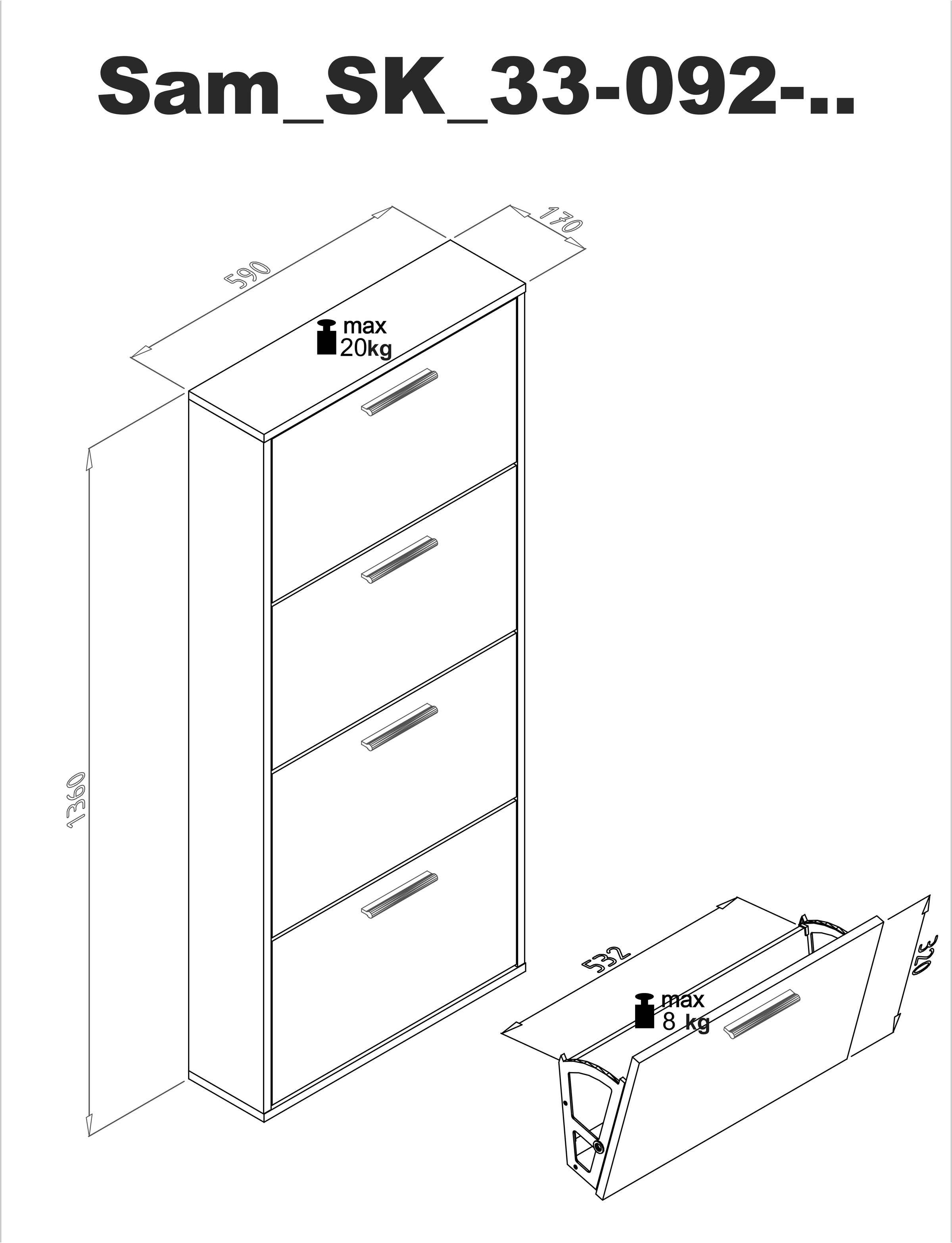 HBZ Schuhkommode »Sam Schuhkipper, Schuhschrank BxHxT 59x136x17 cm«, (1 St.), mit 4 Klappen