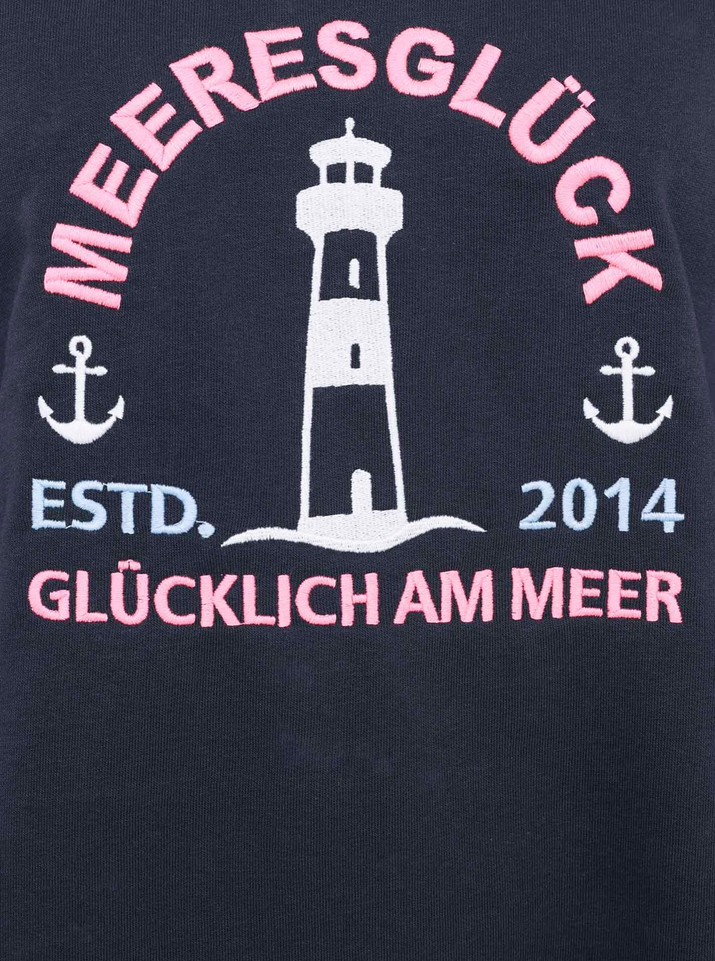 Zwillingsherz Sweatshirt »"Glücklich am Meer"«, mit Used-Look Kanten, Leuchtturm gestickt