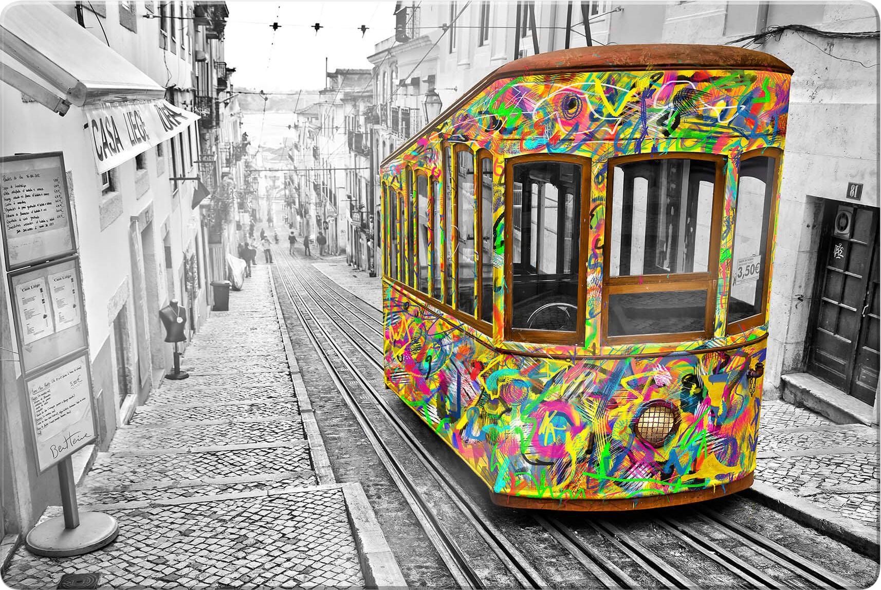 Wall-Art Glasbild »Tram in Lissabon«, (B/T/H): online shoppen cm Masse 100/0,4/70 Jelmoli-Versand 