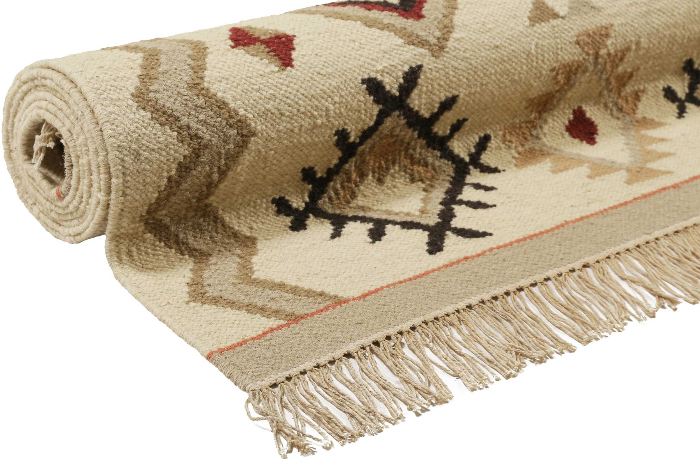 Green Looop Teppich »Brionne GL-82102«, rechteckig, 5 mm Höhe, handgewebter Naturfaserteppich aus 80% Wolle 20% Baumwolle, Fransen