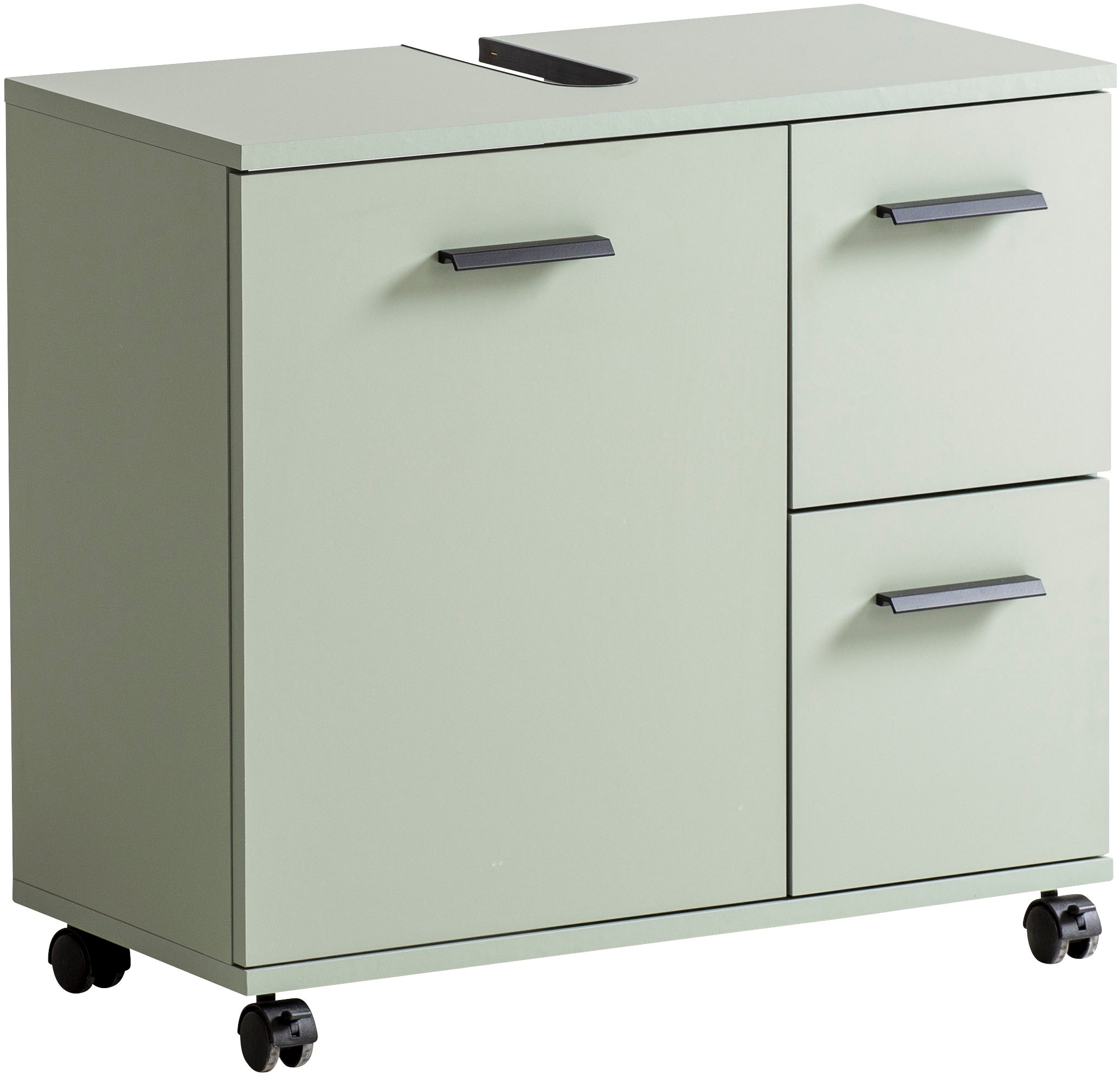welltime Waschbeckenunterschrank »Emmi, Breite 65 cm made in Germany«, Siphonausschnitt, Metallbeschläge