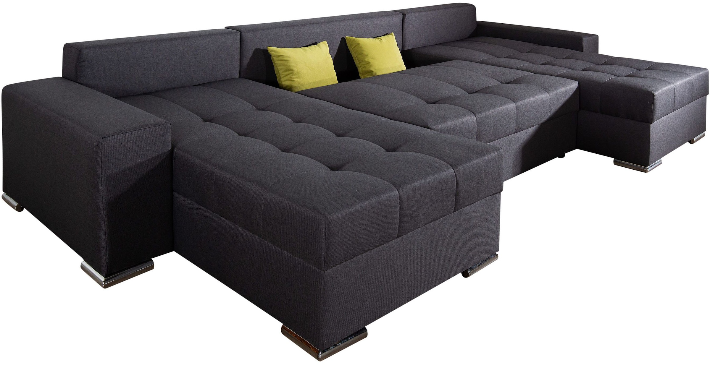 COLLECTION AB Wohnlandschaft »Josy XL U-Form, B: 313 cm in Flachgewebe, Struktur, Kunstleder«, mit Bettfunktion, Bettkasten & 2 Zierkissen, Federkern