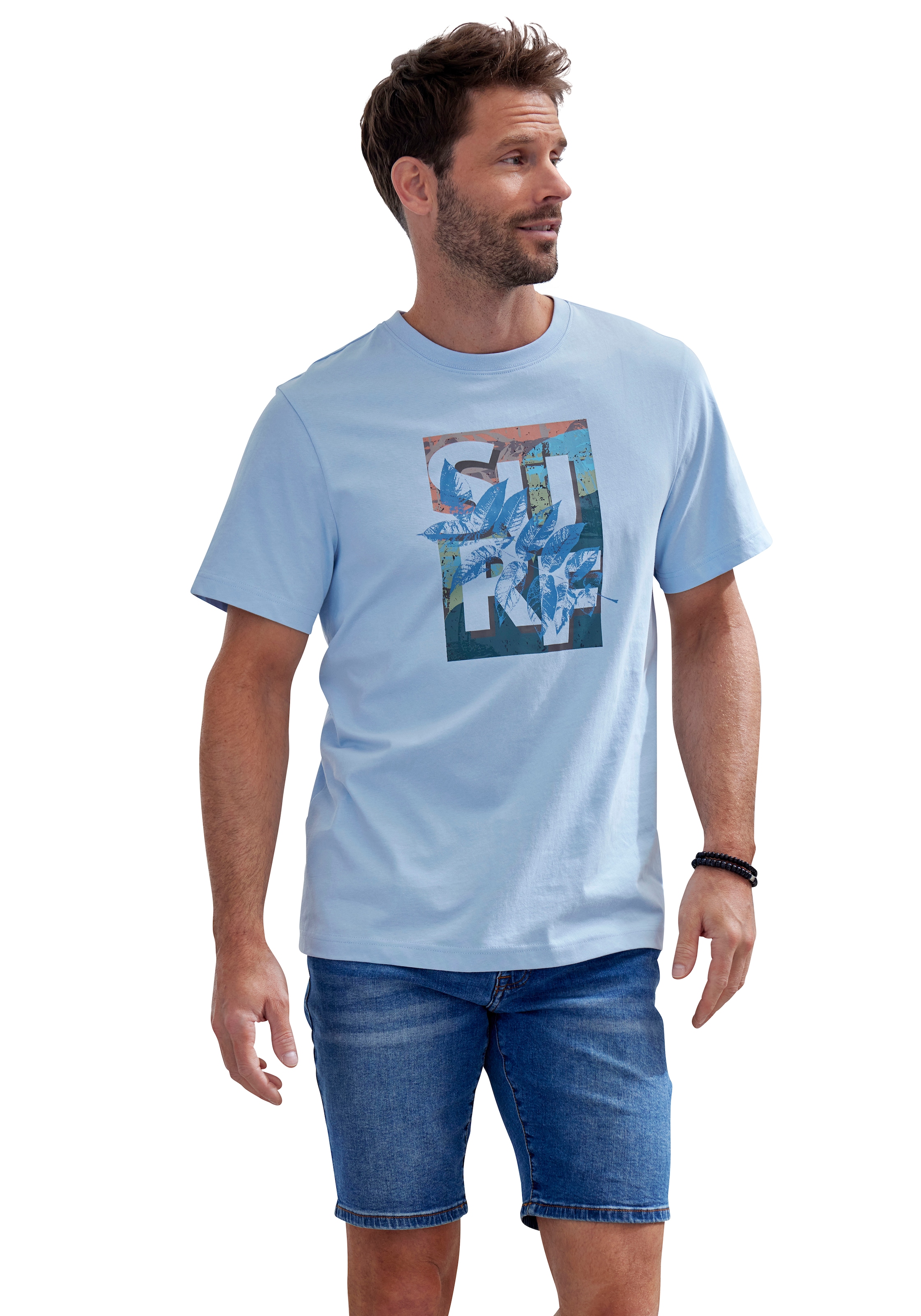 John Devin T-Shirt, Rundhalsshirt mit Surf -Aufdruck aus reiner Baumwolle