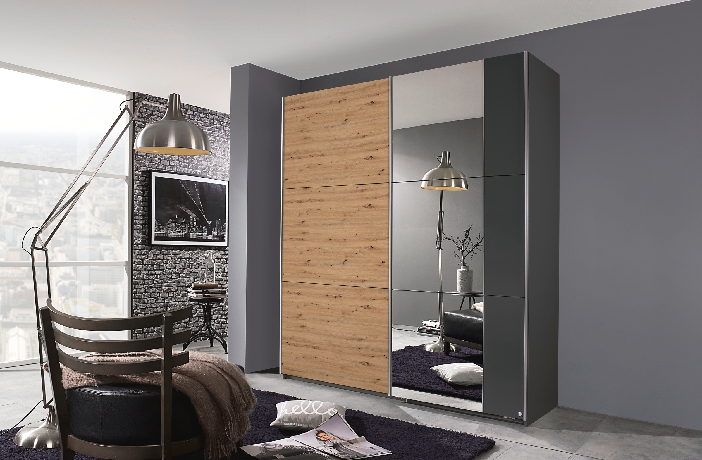 rauch Schwebetürenschrank "Kleiderschrank Schrank Garderobe AURELIO" 3 Ausstattungen BASIC/CLASSIC/PREMIUM (inkl. SOFT-CLOSE-FUNKTION), zeitloses Design, viele Farben, Breiten 175/218/261 cm MADE IN GERMANY