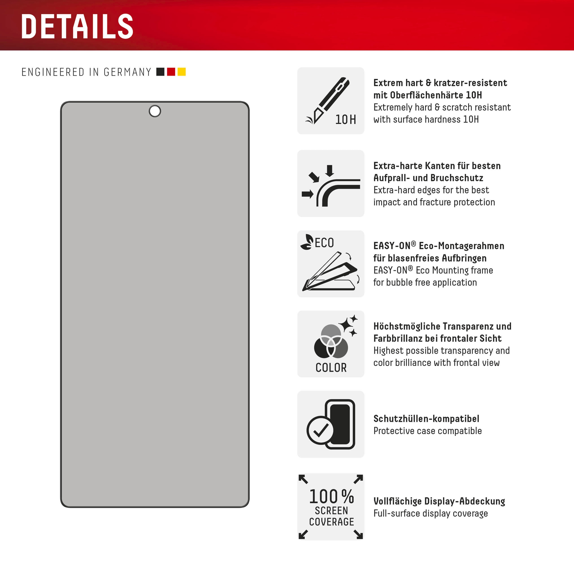 Displex Displayschutzglas »Privacy Glass Screen Protection«, für Samsung Galaxy S25 Ultra, Displayschutzfolie, Schutzfolie, Bildschirmschutz, kratz- & stossfest