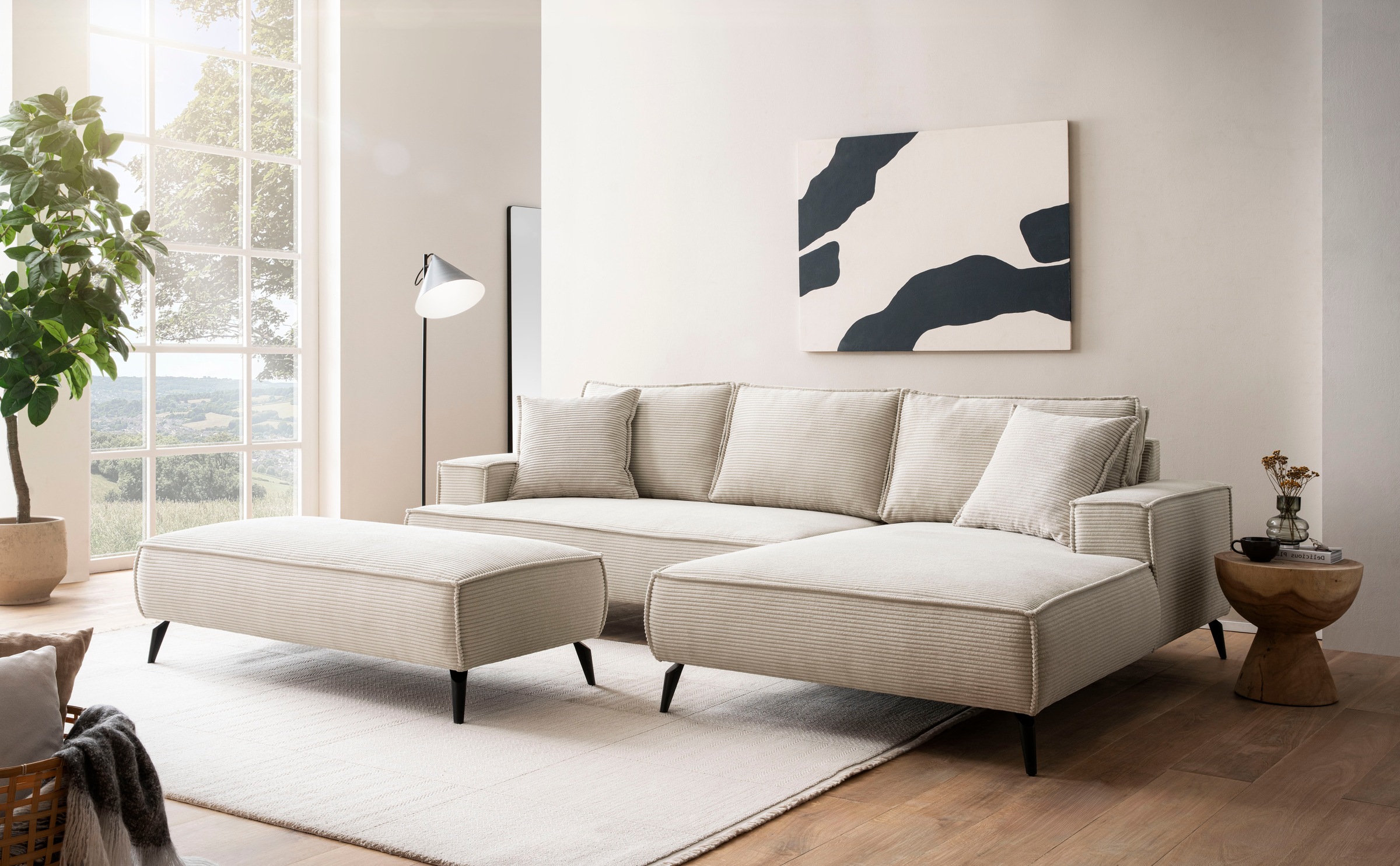 andas Ecksofa »TVINNU, L-Form in Cord, Sofa«, wahlweise Recamiere rechts/links, schwarze Füsse, bequemer Sitzkomfort