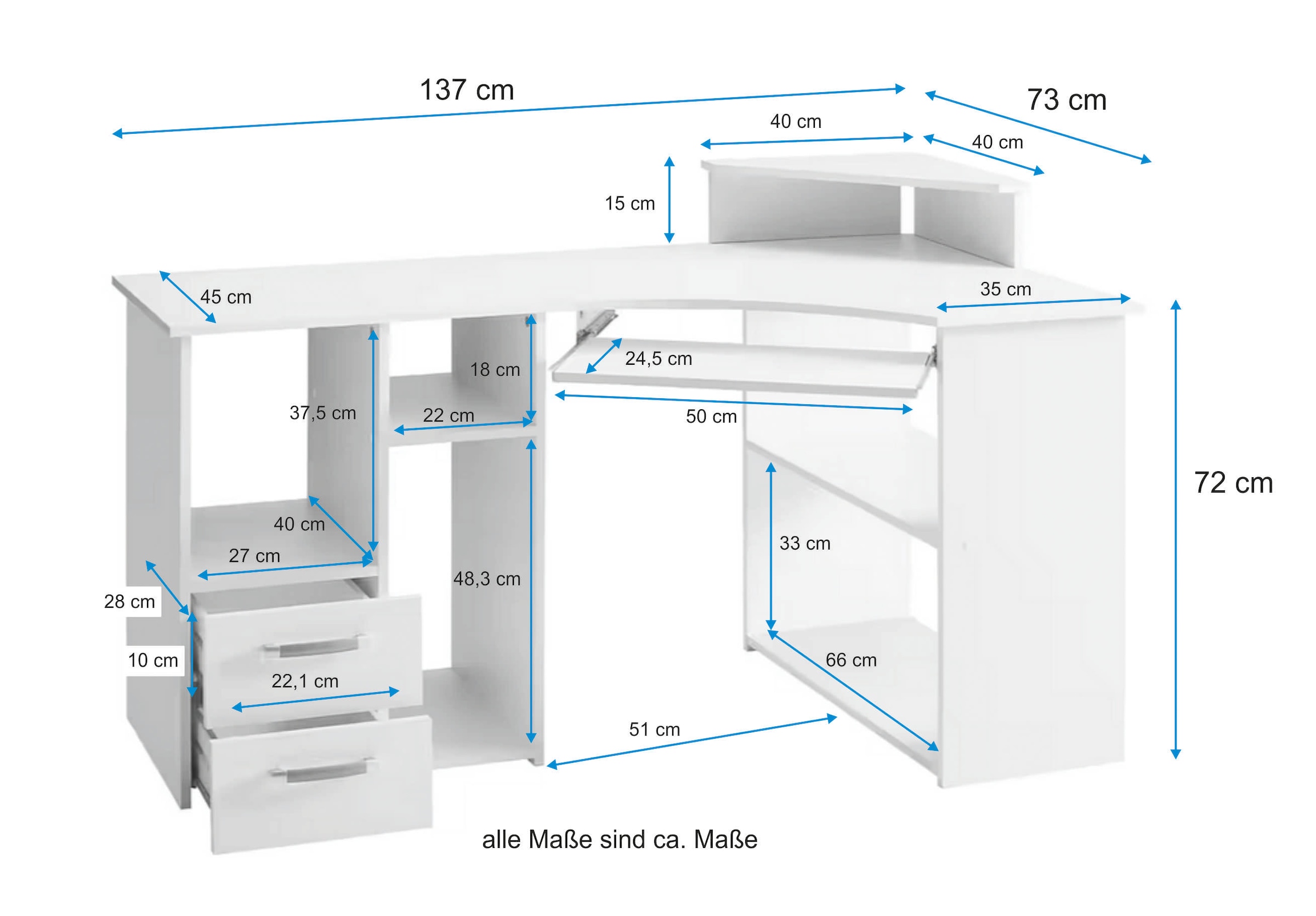VOGL Möbelfabrik Schreibtisch »Sam«, Breite 137 cm, mit Tastaturauszug und Towerfach
