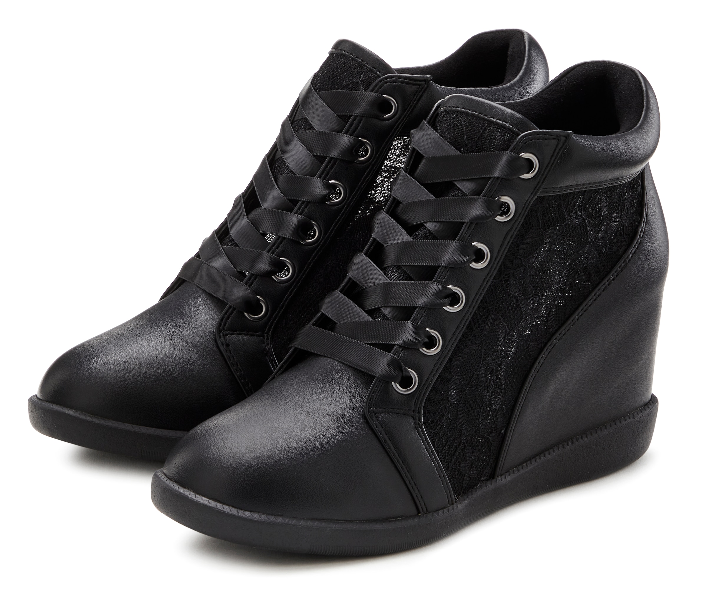 LASCANA Sneaker »Stiefelette,«, Freizeitschuh, Halbschuh mit innenliegendem Keilabsatz, Spitzendetails