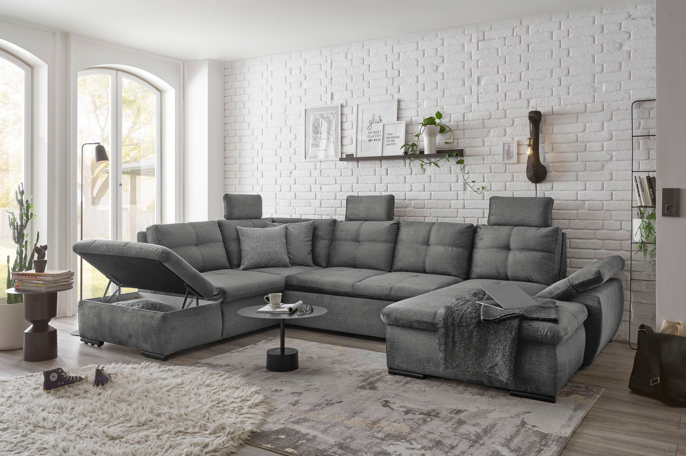 ED EXCITING DESIGN Wohnlandschaft »Alija U-Form«, mit Bettfunktion, Bettkasten, Armteilverstellung & Kopfstützen