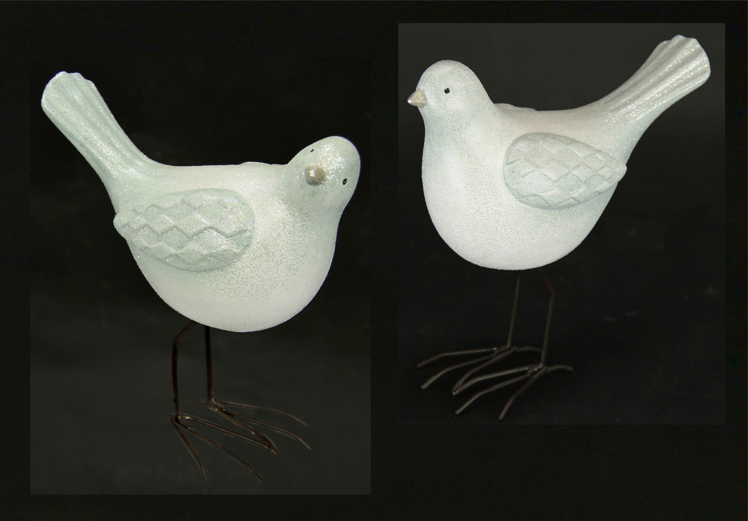I.GE.A. Weihnachtsfigur »Vogel aus Terrakotta mit Glitzer, 2er Set, weiss, Höhe ca. 18 cm«, Weihnachtsdeko, Tierfigur