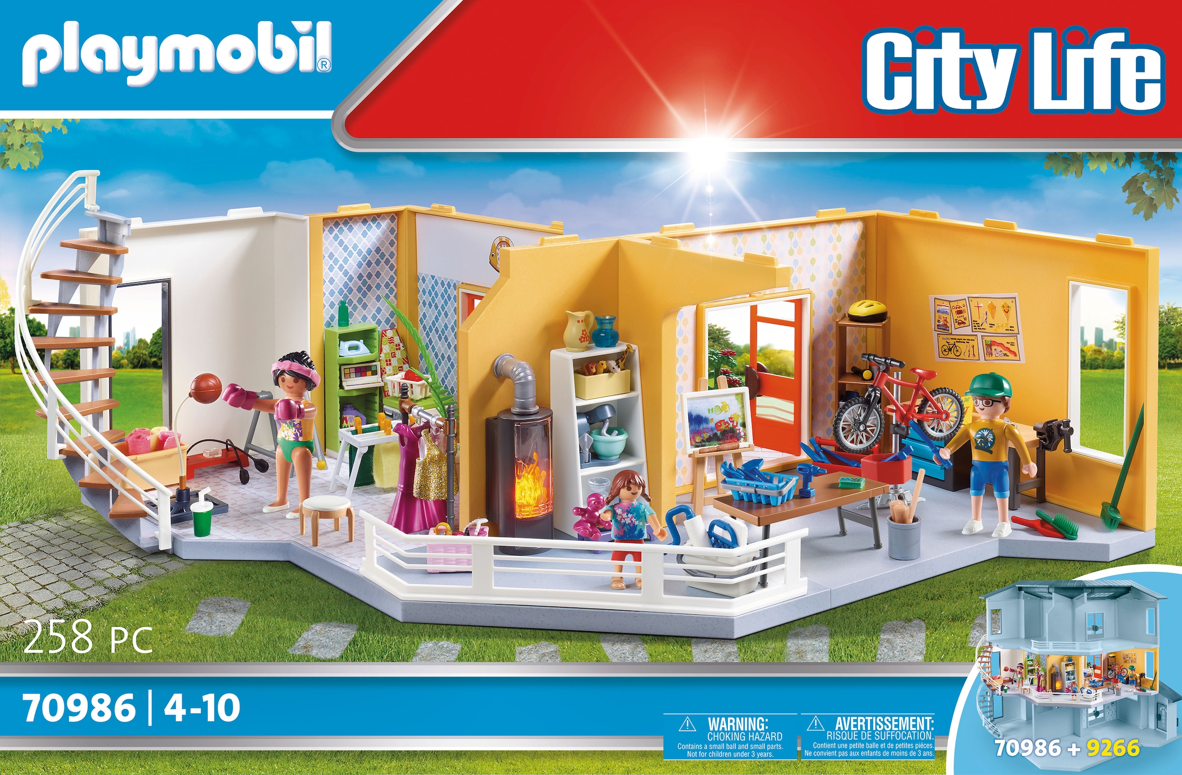 Playmobil® Konstruktions-Spielset »Etagenerweiterung Wohnhaus (70986), City Life«, (258 St.), mit Licht, Made in Germany
