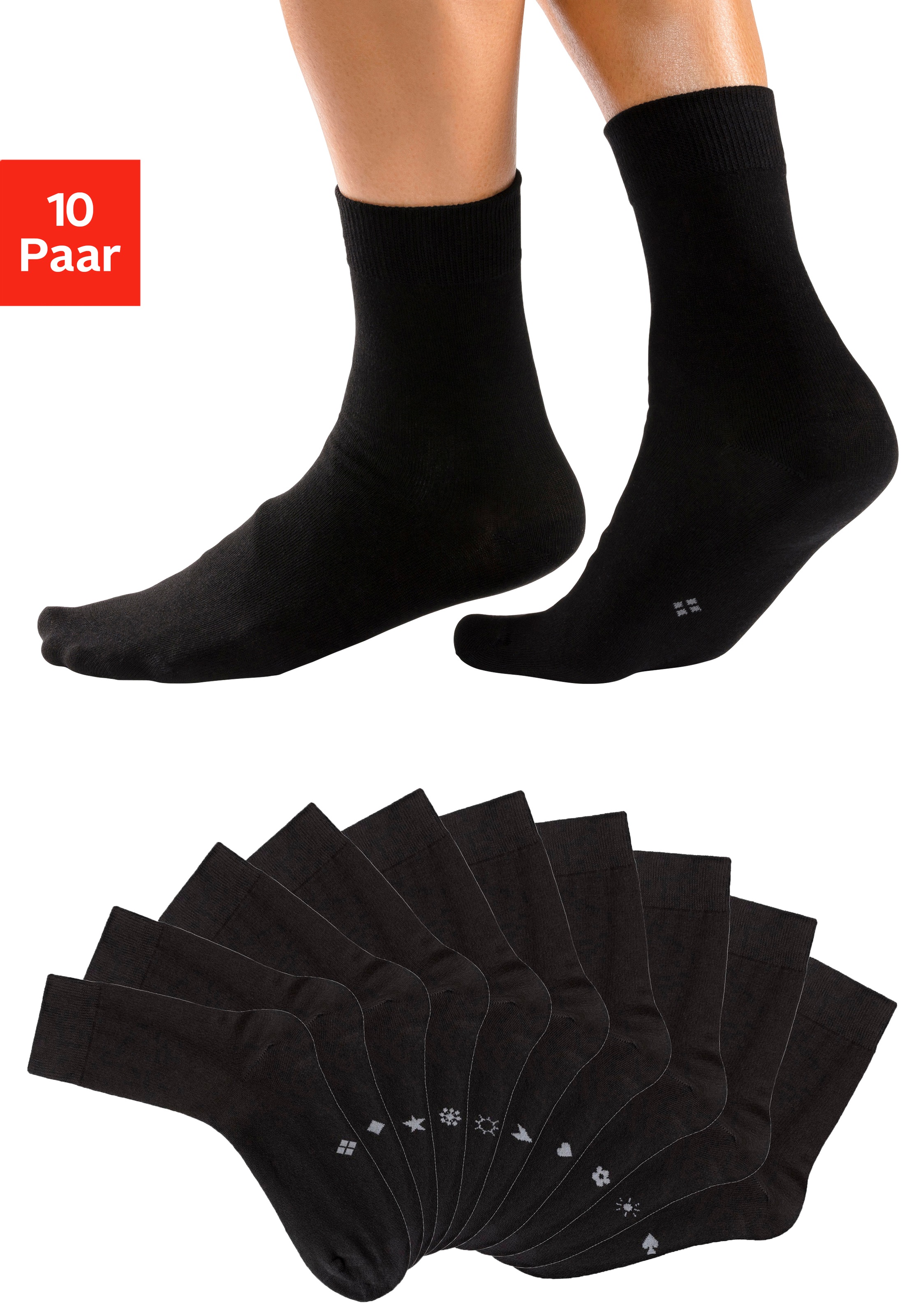 H.I.S Basicsocken, (Packung, 10 Paar), mit eingestrickten Symbolen