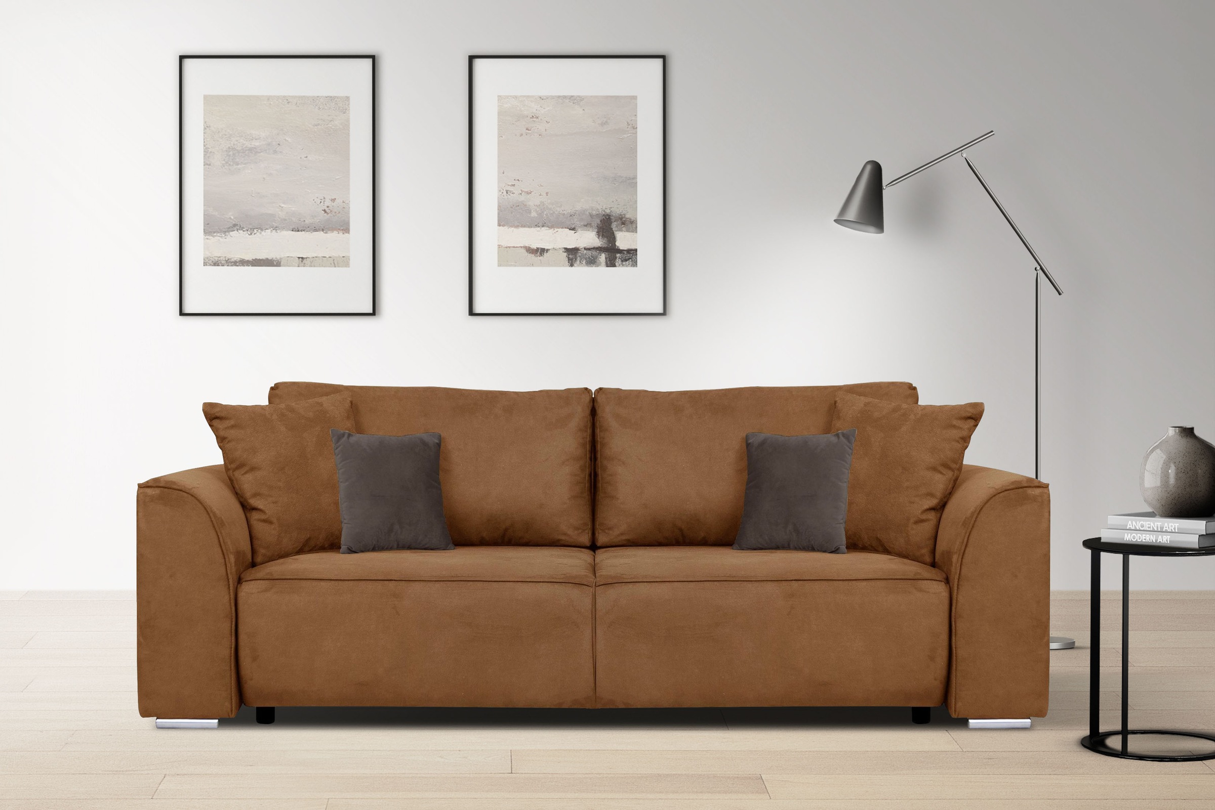 GOODproduct 3-Sitzer "BEATRICE, B: 250 cm - wahlweise mit Bettfunktion" u. Bettkasten, incl. 2 Zierkissen