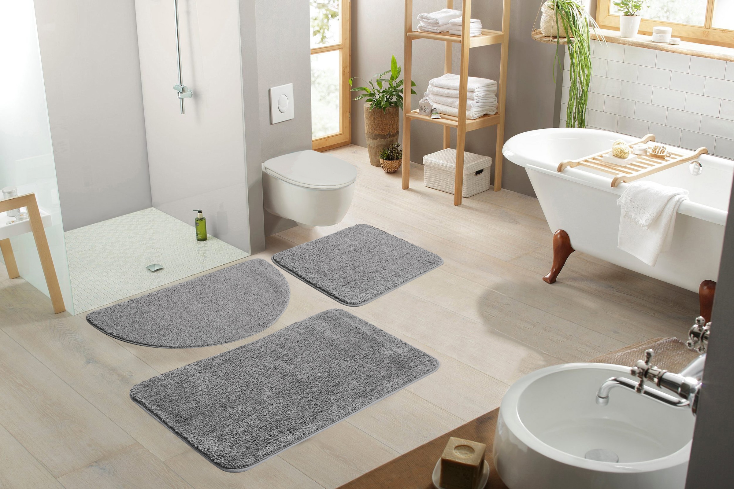 my home Badematte »Regona, Badteppich, Badvorleger, Badezimmer Teppich«, rutschhemmend beschichtet, fussbodenheizungsgeeignet-schnell trocknend-strapazierfähig, Uni Farben, besonders weich, als rechteckig und halbrund erhältlich