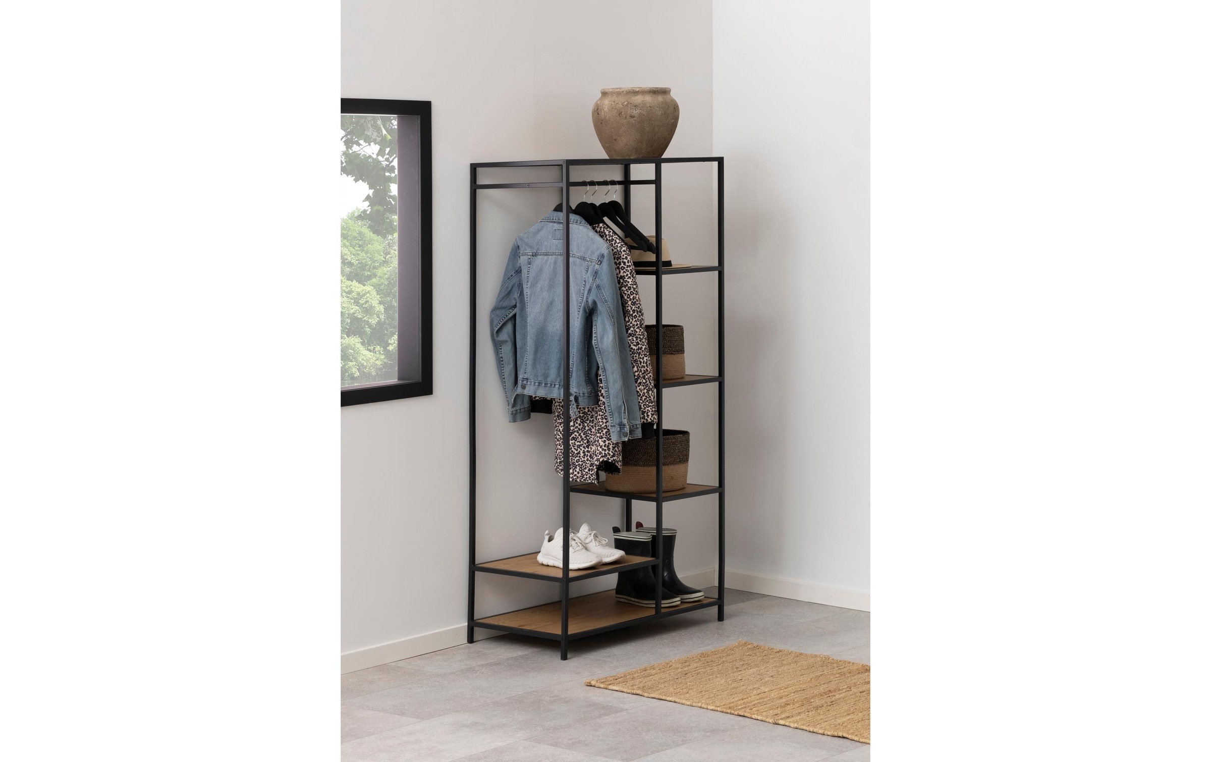 AC Design Garderobenständer »Seaford 77 x 45 x 165 cm, Eiche/Schwarz«