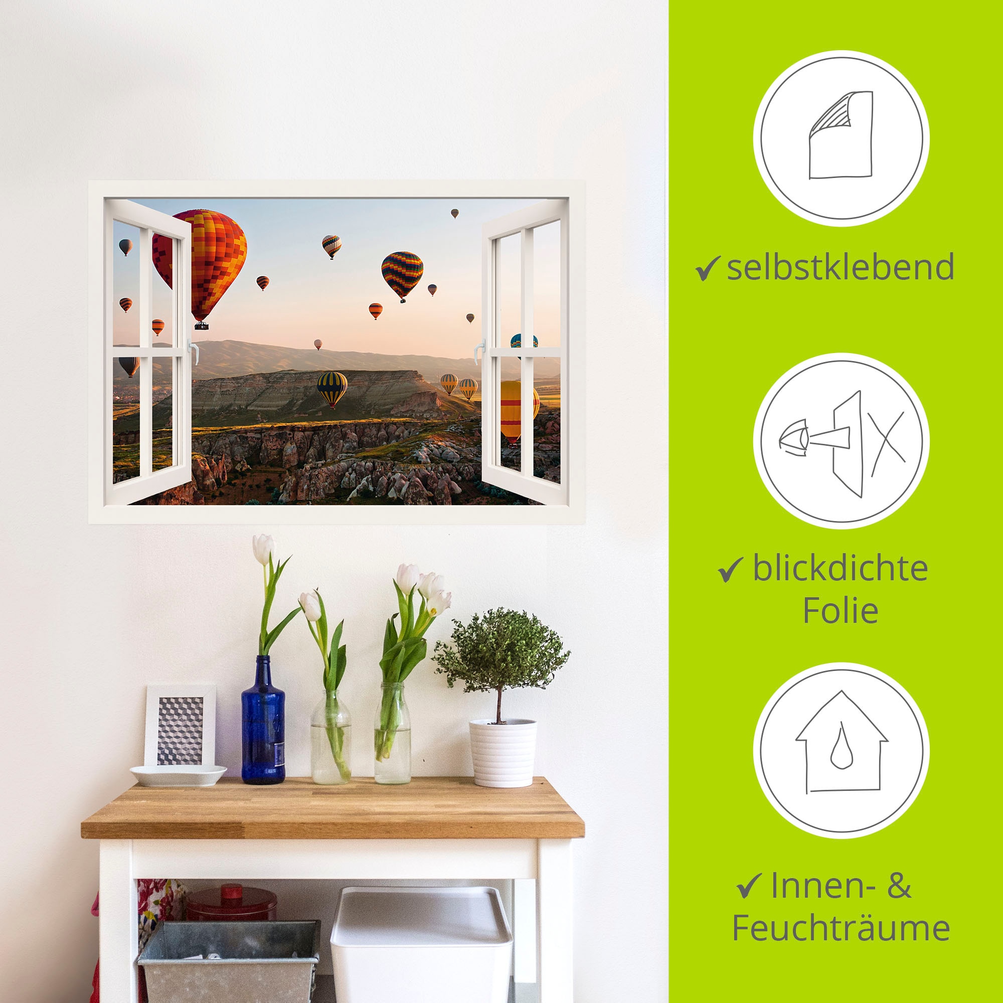 Artland Wandbild »Fensterblick Kappadokien Ballonfahrt«, Ballonfahren, (1 St.), als Poster, Wandaufkleber in verschied. Grössen