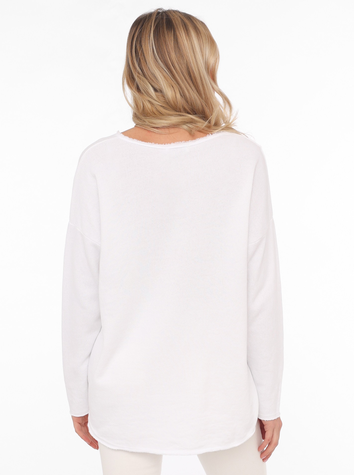 Zwillingsherz Sweatshirt »"Positive Mind"«, ausgefranster V-Ausschnitt, Used Look, Langarm, Schriftzug
