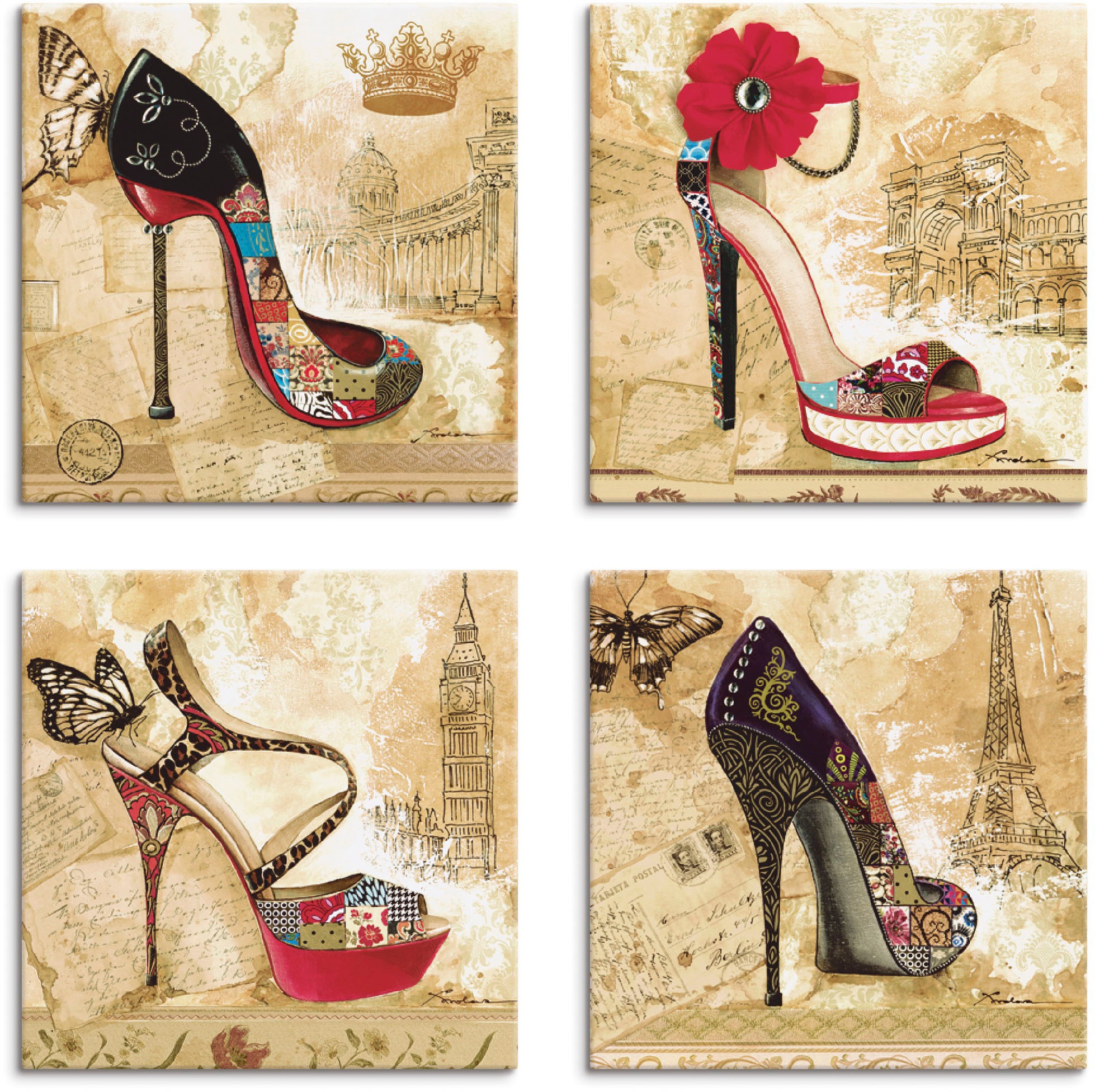 Artland Leinwandbild "Veränderliche Zeiten Stiletto" Mode 4 Stk. tlg. 4er Set, verschiedene Grössen