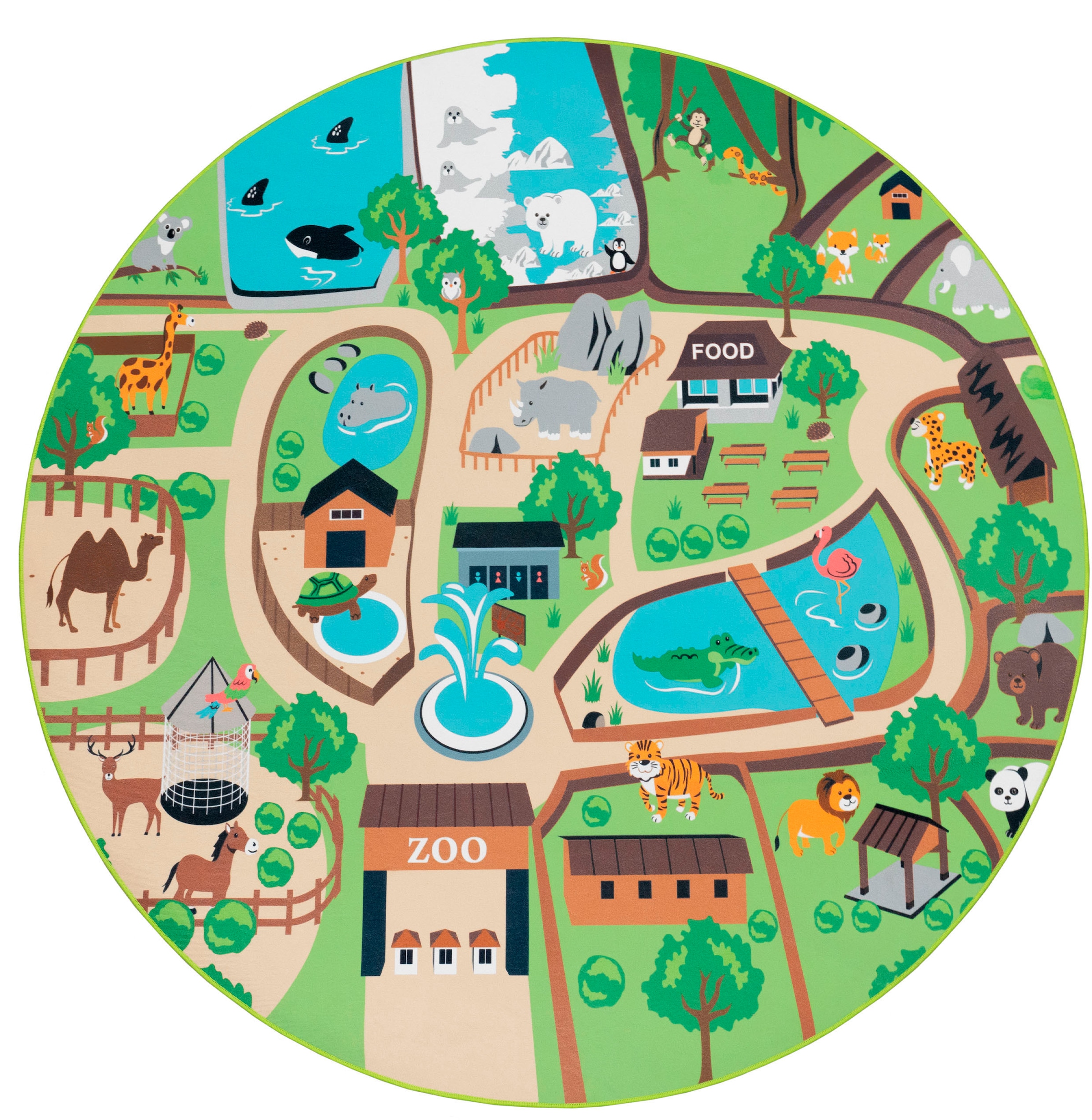 Paco Home Kinderteppich »Bino 563«, rund, 4 mm Höhe, Kurzflor, Strassen-Spiel-Teppich, Motiv Zoo, Kinderzimmer