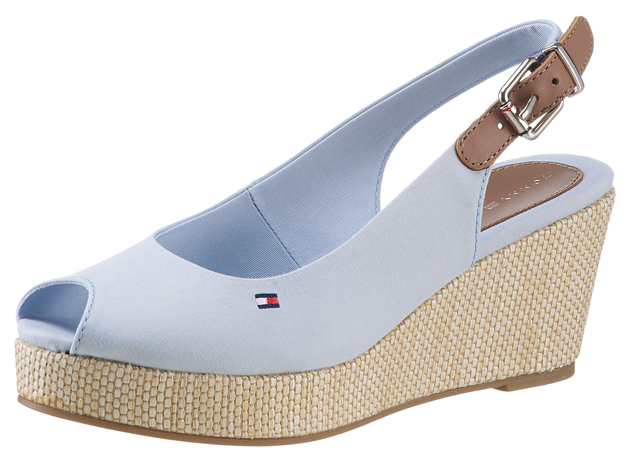 Tommy Hilfiger Sandalette »ICONIC ELBA SLING BACK WEDGE«, Sommerschuh, Sandale, Keilabsatz, mit Jutebesatz