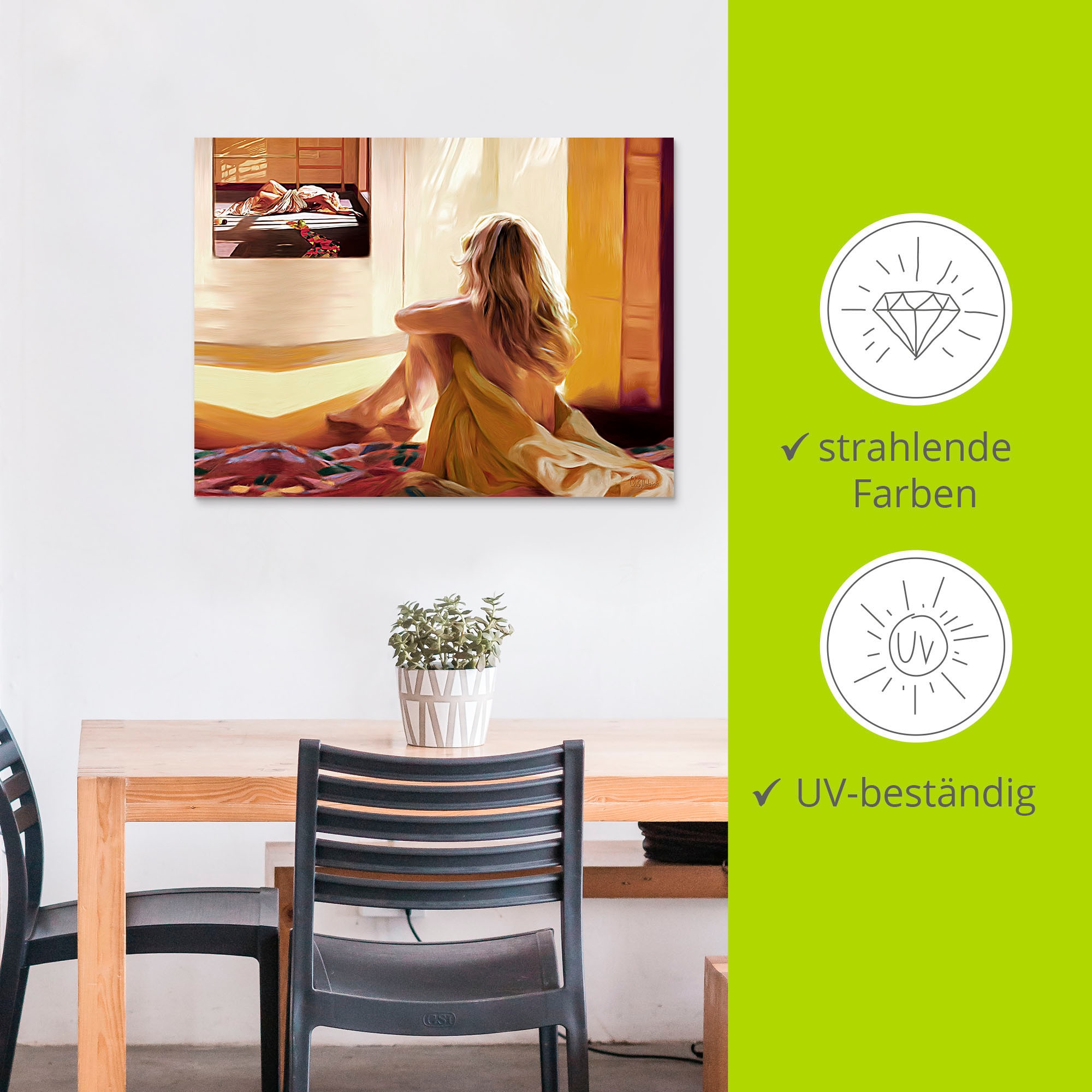Artland Wandbild »Blondes Mädchen sitzt auf dem Bett«, Bilder von Frauen, (1 St.), als Alubild, Outdoorbild, Leinwandbild in verschied. Grössen