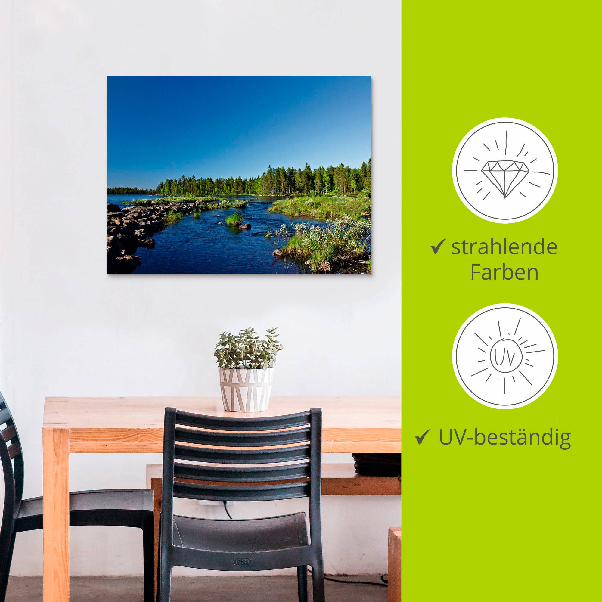 Artland Alu-Dibond-Druck »Am Fluss in Finnland«, Gewässer, (1 St.), für Innen- und Aussenbereich geeignet, Outdoorbild