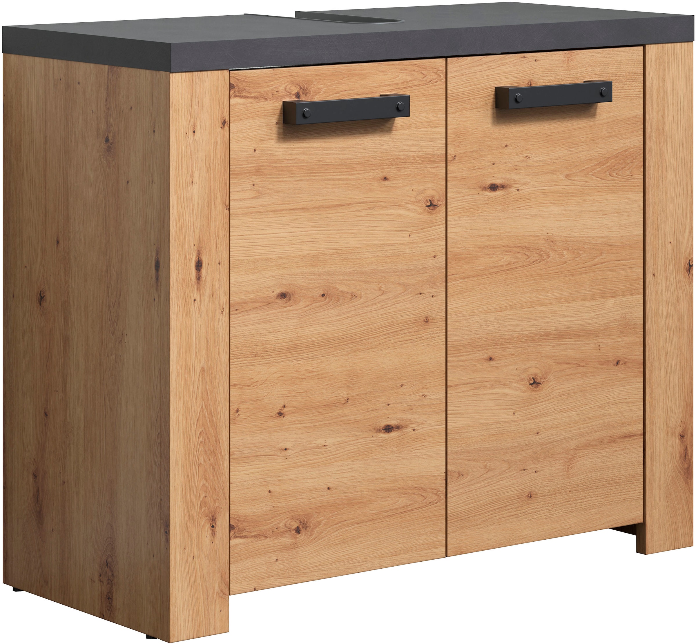 Home affaire Waschbeckenunterschrank »Ambres«, Waschtisch in matter Echtholzoptik - Masse (B/T/H) 79/35/67 cm