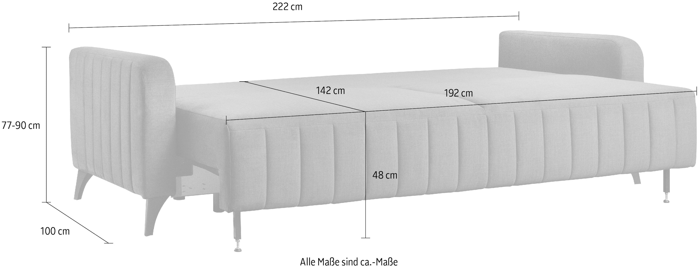 exxpo - sofa fashion 3-Sitzer »Grande, hochwertiges Schlafsofa mit Microvelours-Bezug«, mit Bettfunktion und Bettkasten, komfortabler Federkern