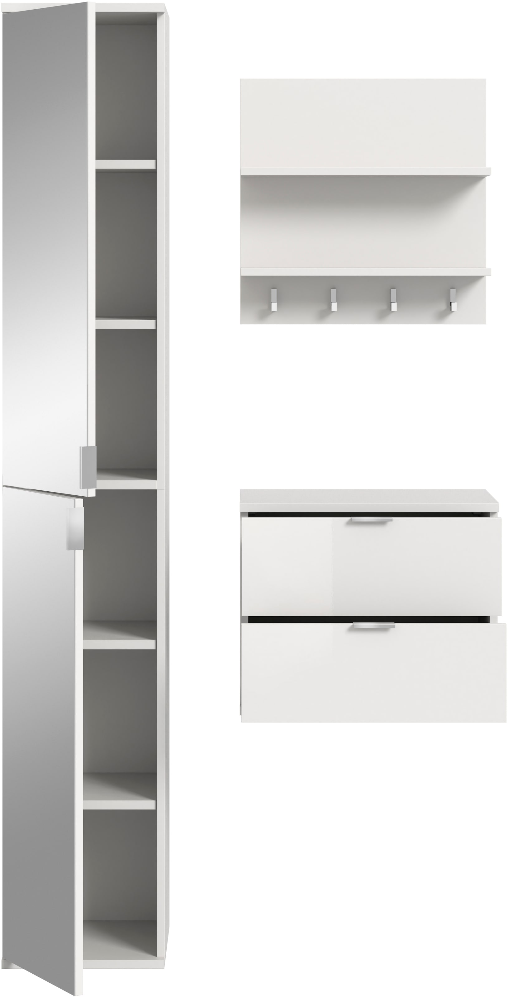 INOSIGN Garderoben-Set »Trondheim, Garderobenset 3-tlg. Breite 82 cm,«, (3 St.), hochglanz, best. aus: Spiegelschrank, Paneel, Kommode, Flur