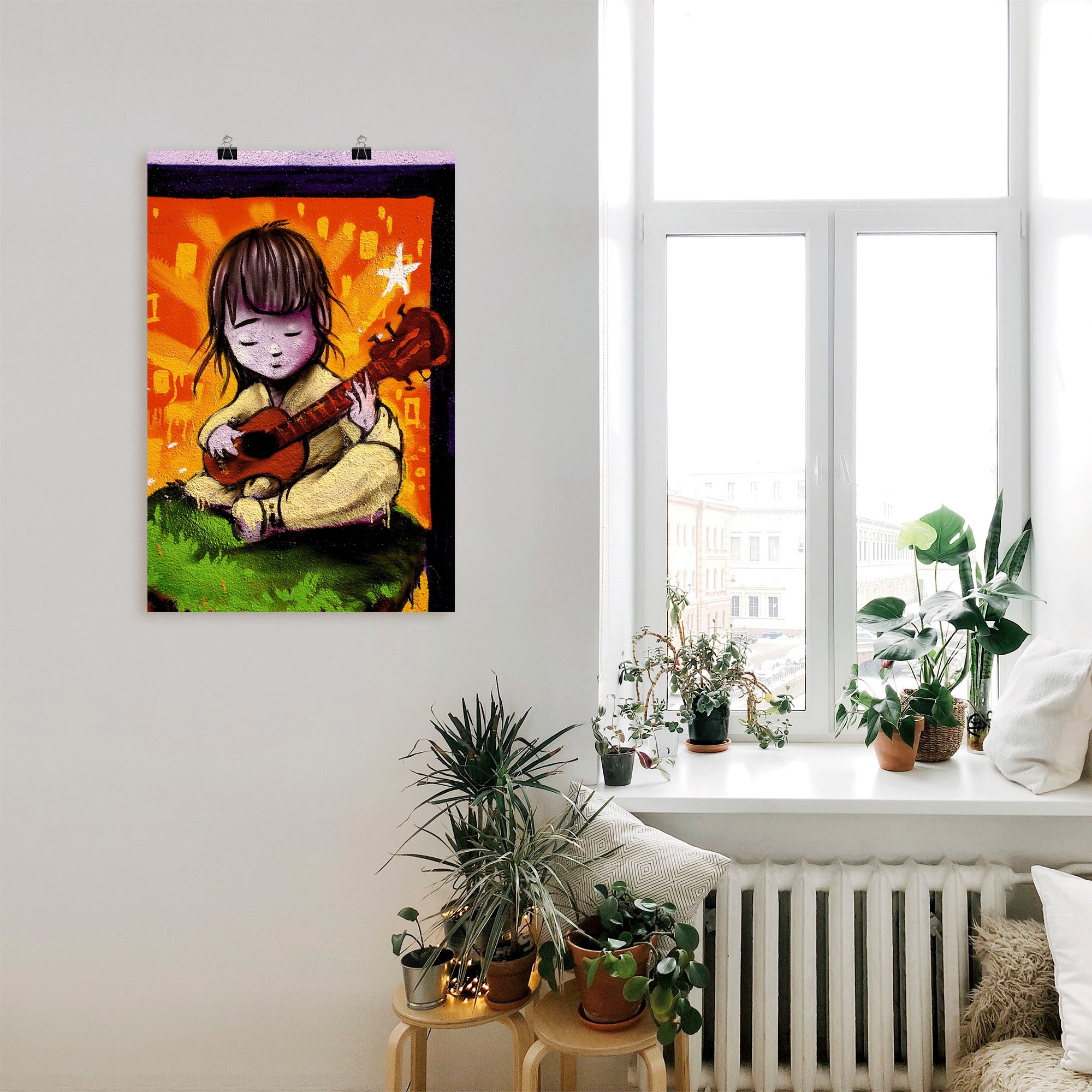 Artland Poster »Junge mit Gitarre - Graffiti«, Kind, (1 St.), als Alubild, Leinwandbild, Wandaufkleber oder Poster in versch. Grössen