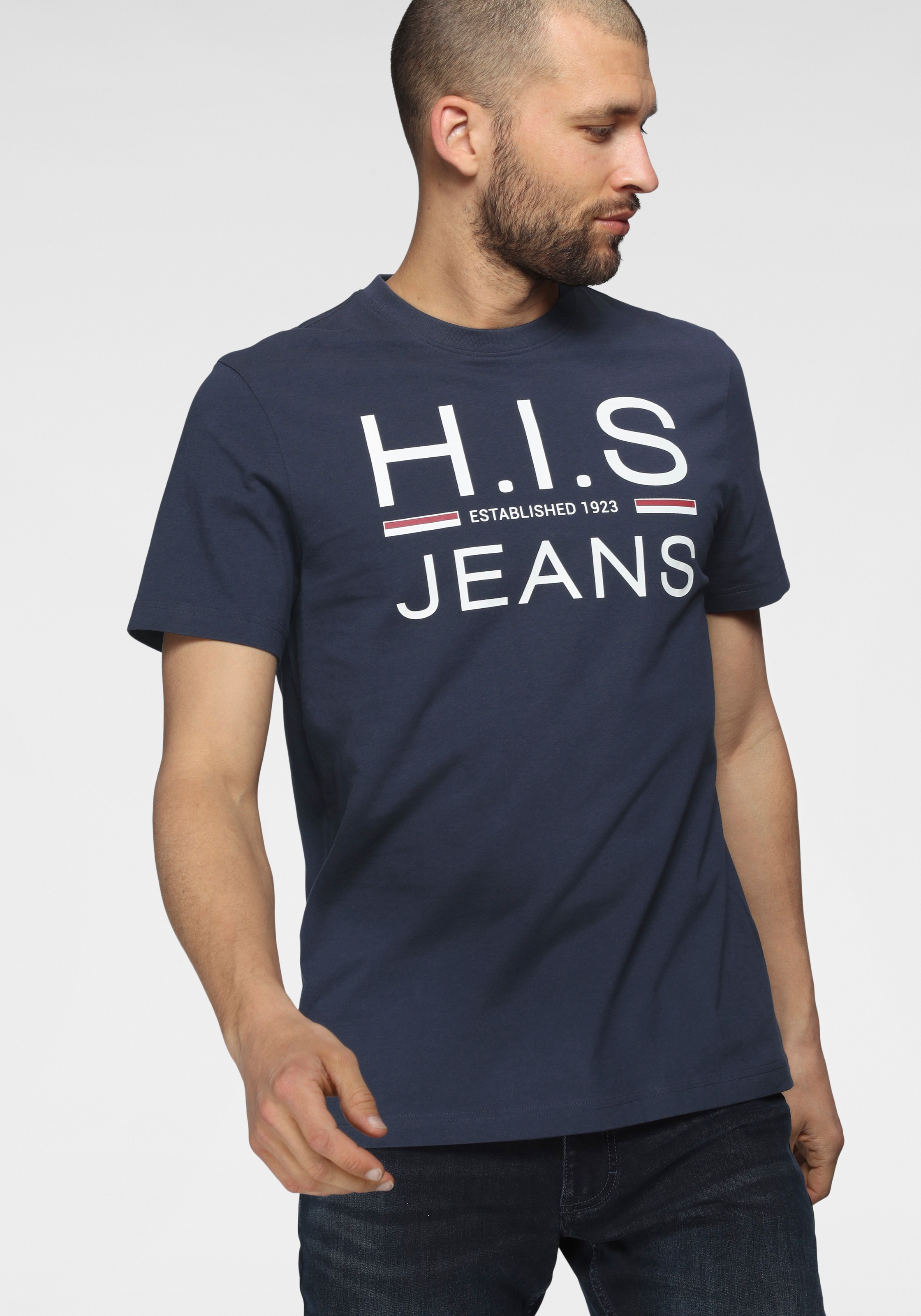 H.I.S Rundhalsshirt, (Packung, 2er-Pack), schmal geschnitten, bedrucktes Design, Rundhals, aus Baumwolle