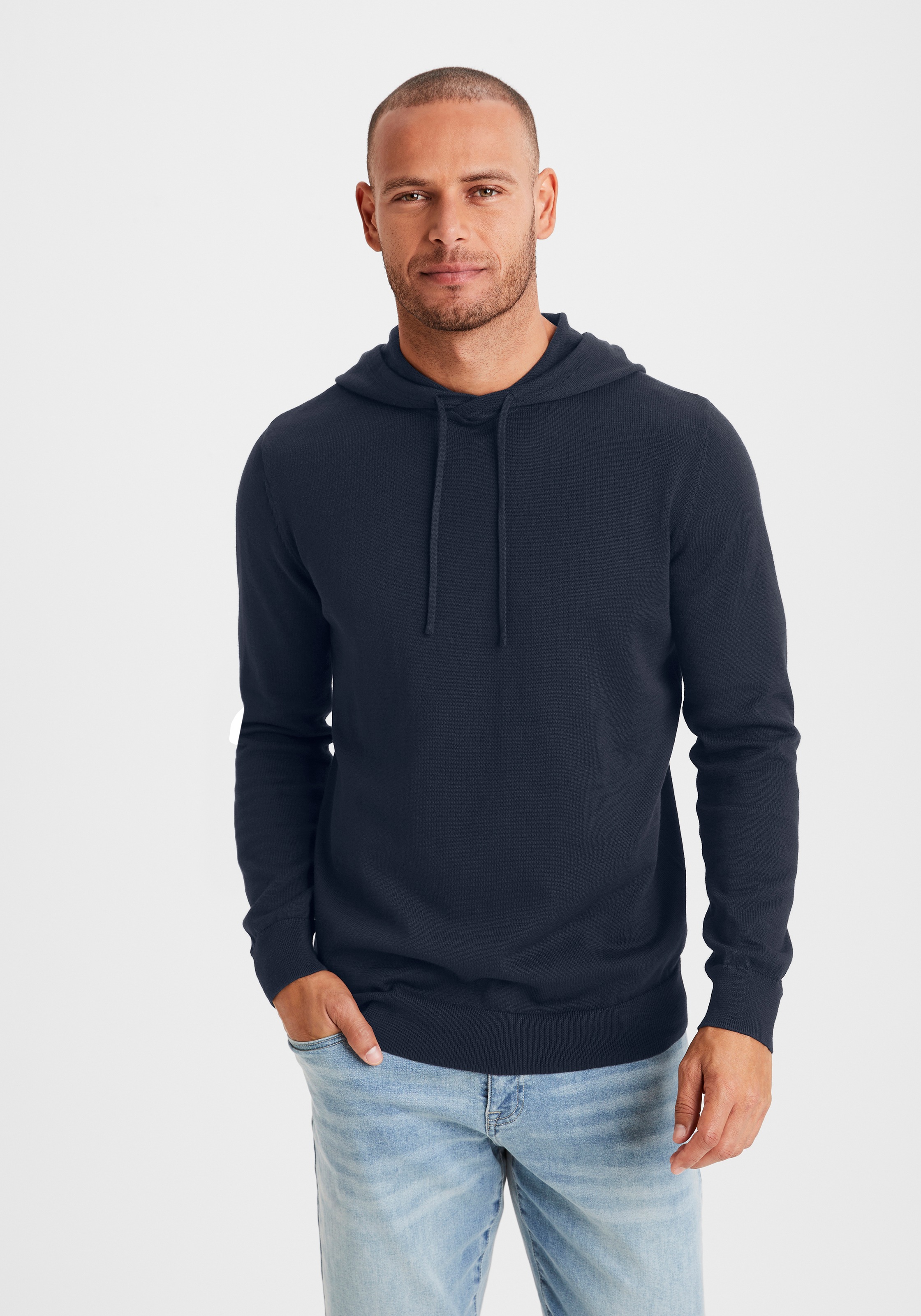 H.I.S Hoodie ", Strickpullover mit Kapuze", Feinstrick aus pflegeleichter Baumwollmischung