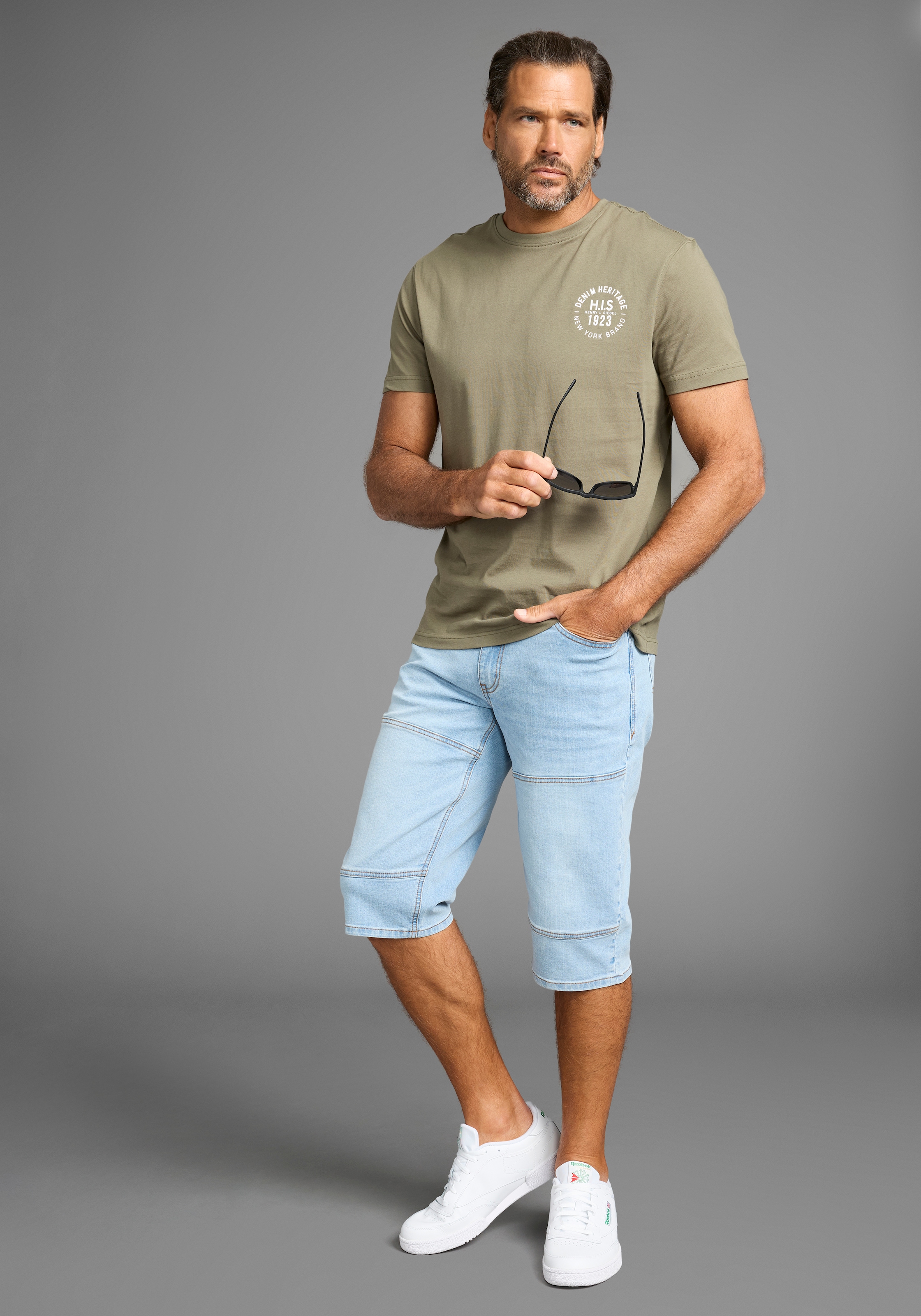 H.I.S T-Shirt, (Packung, 3 tlg., 3er-Pack), schmal geschnitten, bedrucktes Design, aus 100% Baumwolle
