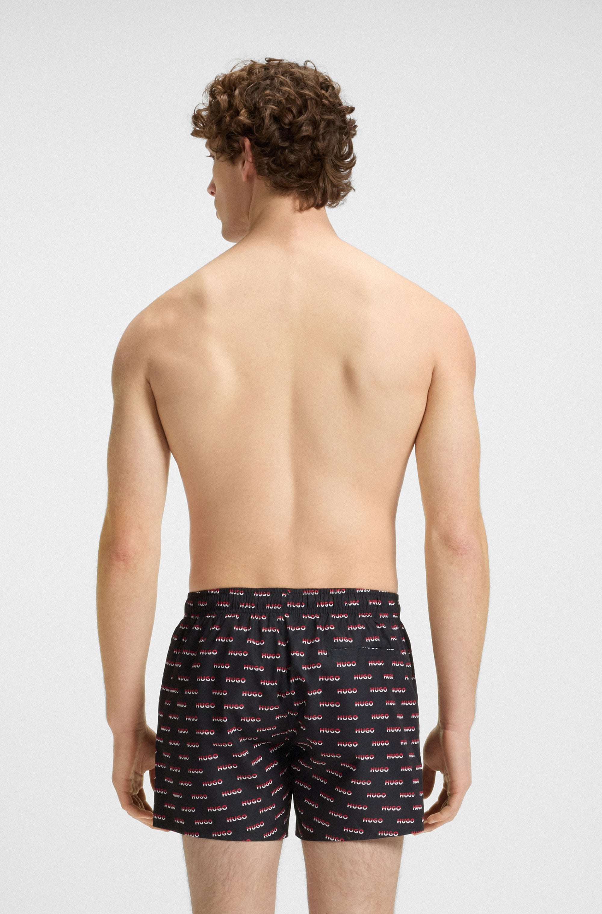HUGO Underwear Badehose, durchgehender Split-Logo-Print, Verstellbarer Tunnelzug am Bund
