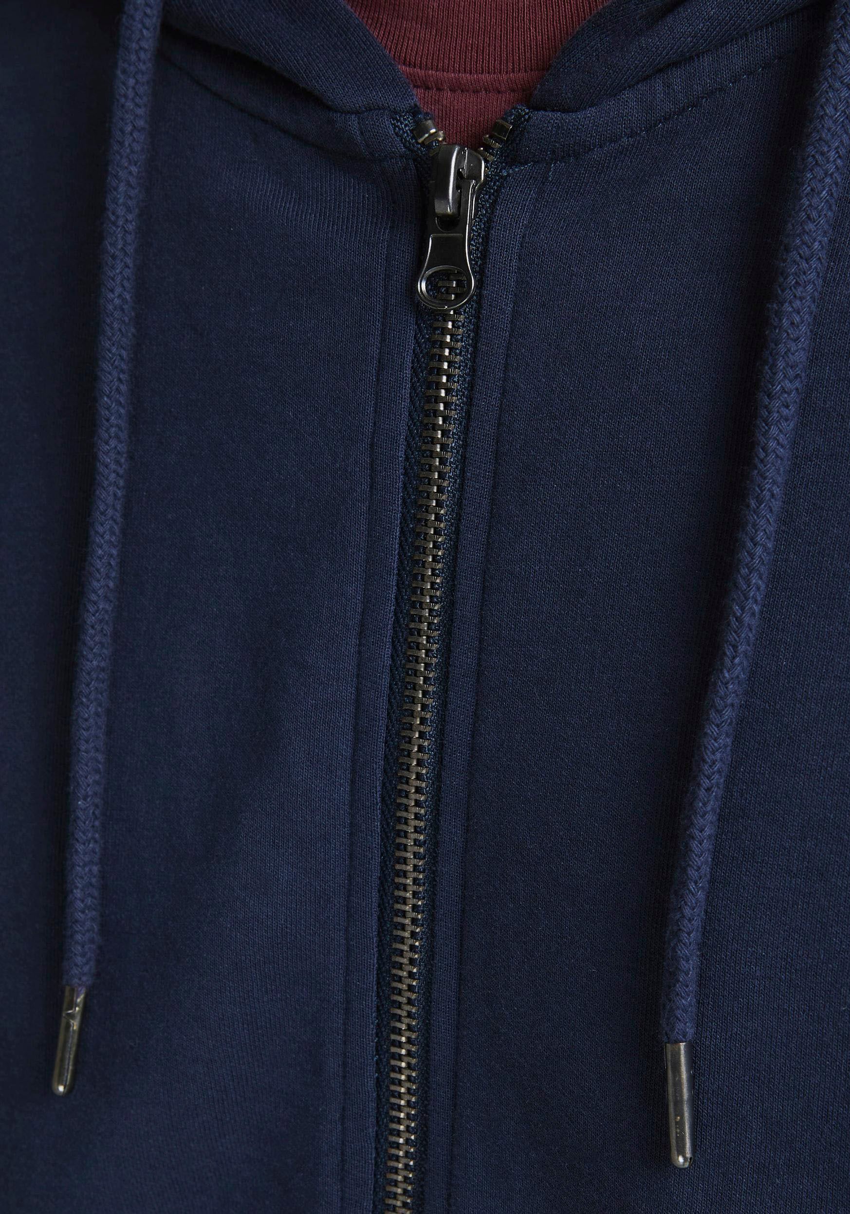 Jack & Jones Kapuzensweatjacke »JJEBASIC Hoodie mit Rippbündchen und angenehmem Tragegefühl«, unifarben, modisch, regular fit, Baumwollmischung, Rundhals