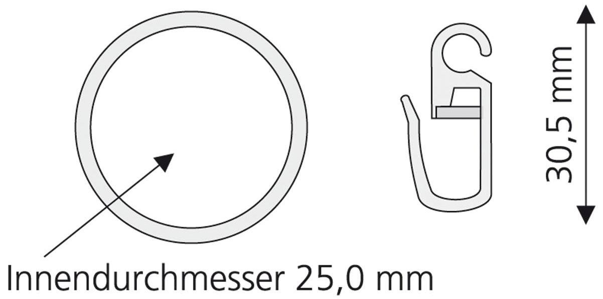 Liedeco Gardinenring, (Set, 8 St., mit Faltenlegehaken), für Gardinenstangen Ø 16 mm