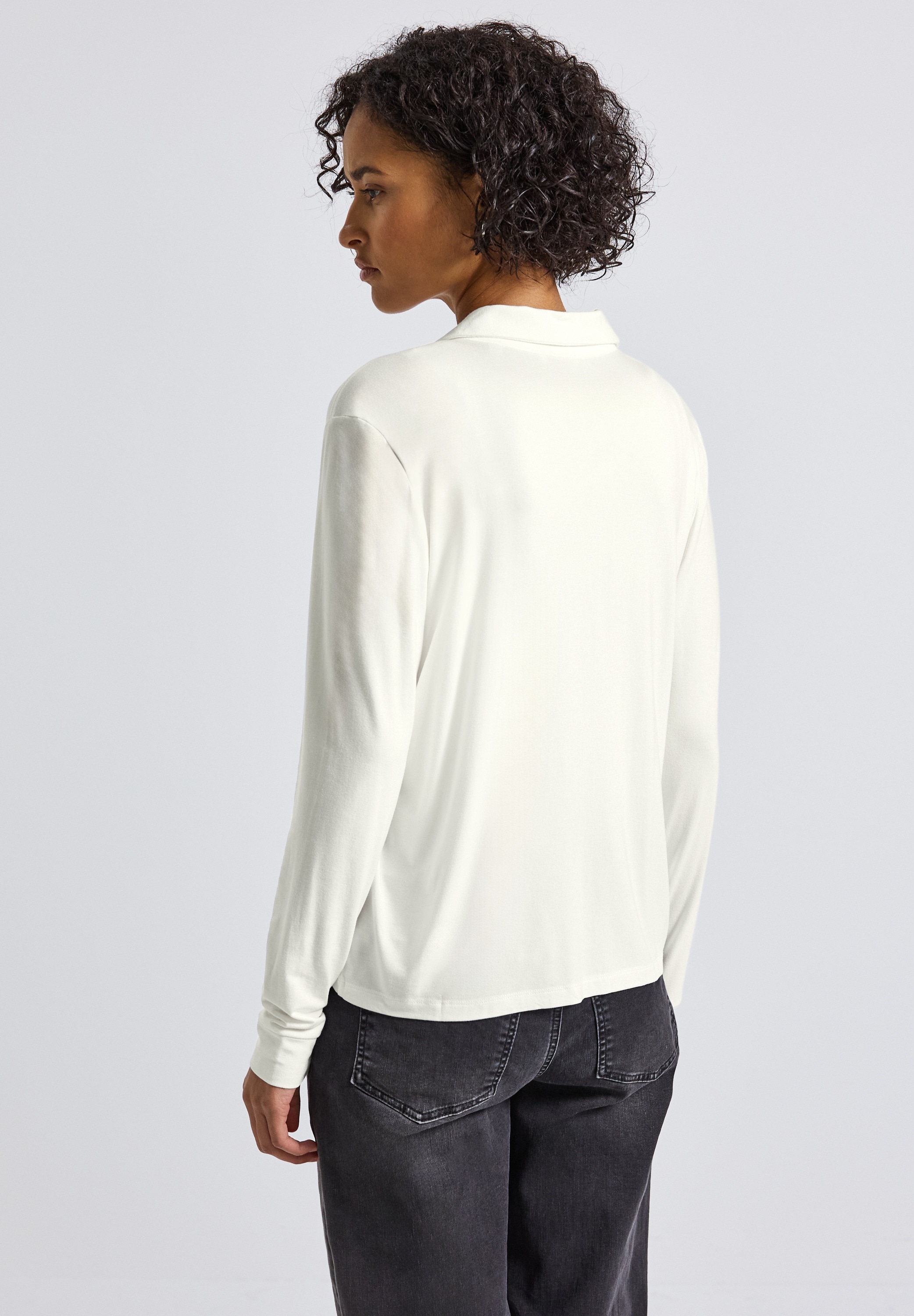 STREET ONE Langarmshirt, Jersey-Shirt im Blusen-Look und mit Knopfleiste