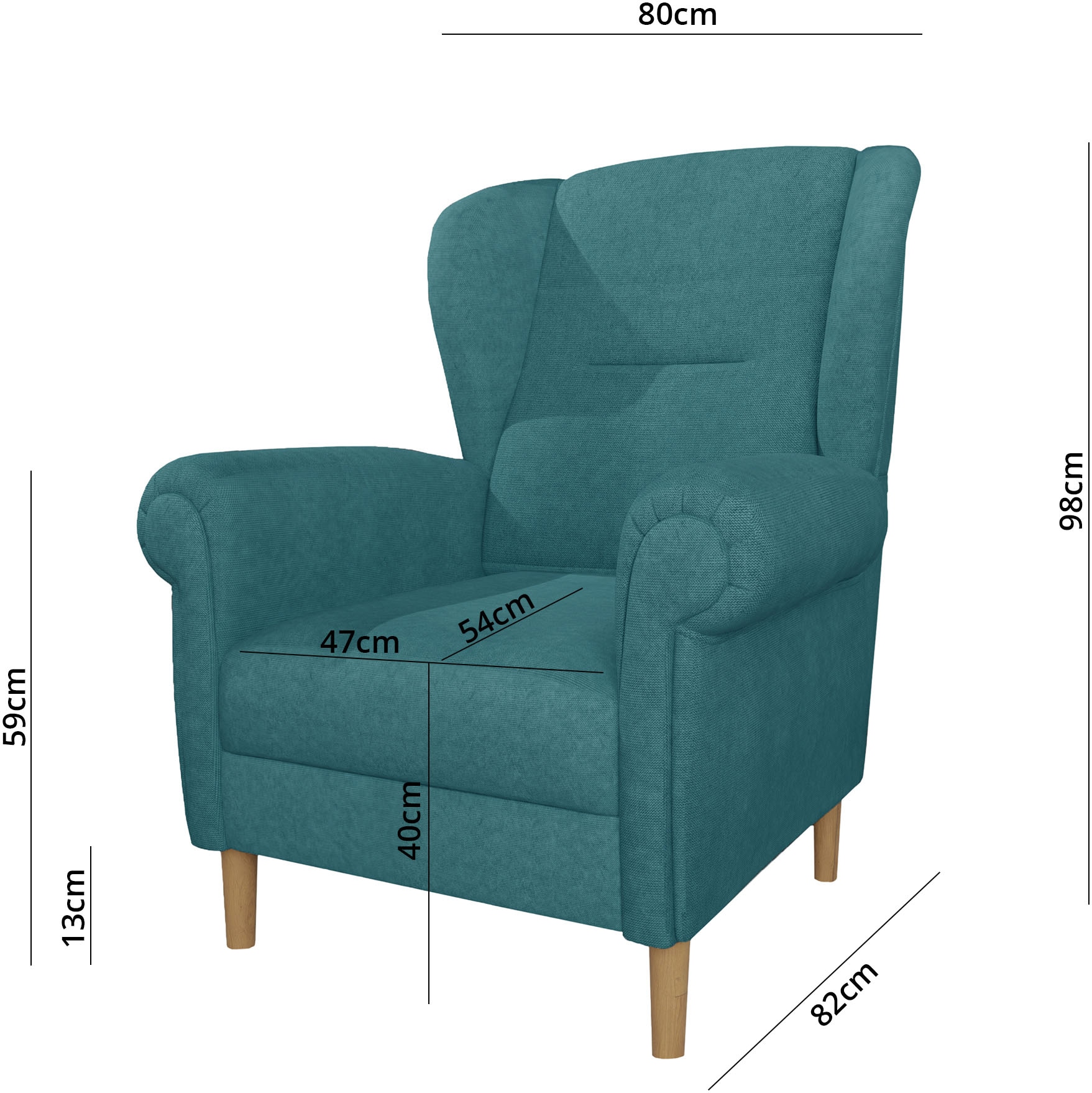 Home affaire Ohrensessel »OSTIANO B/T/H: 80/82/98 cm, Sessel«, Einzelstück, dicke geschwungene Armlehnen, uni und kariert